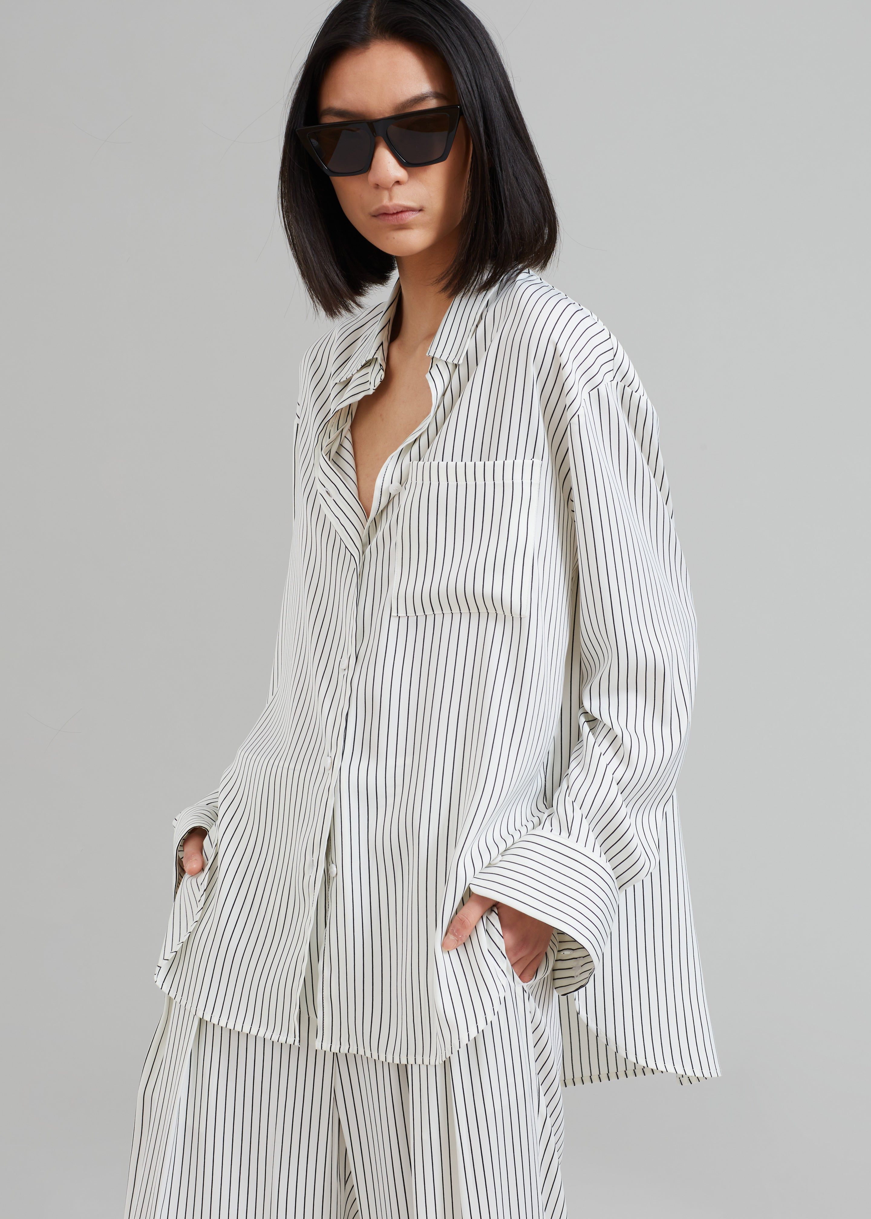 Lui White Satin Shirt - Black Stripe sold by Frankie Shop product image thumbnail 4