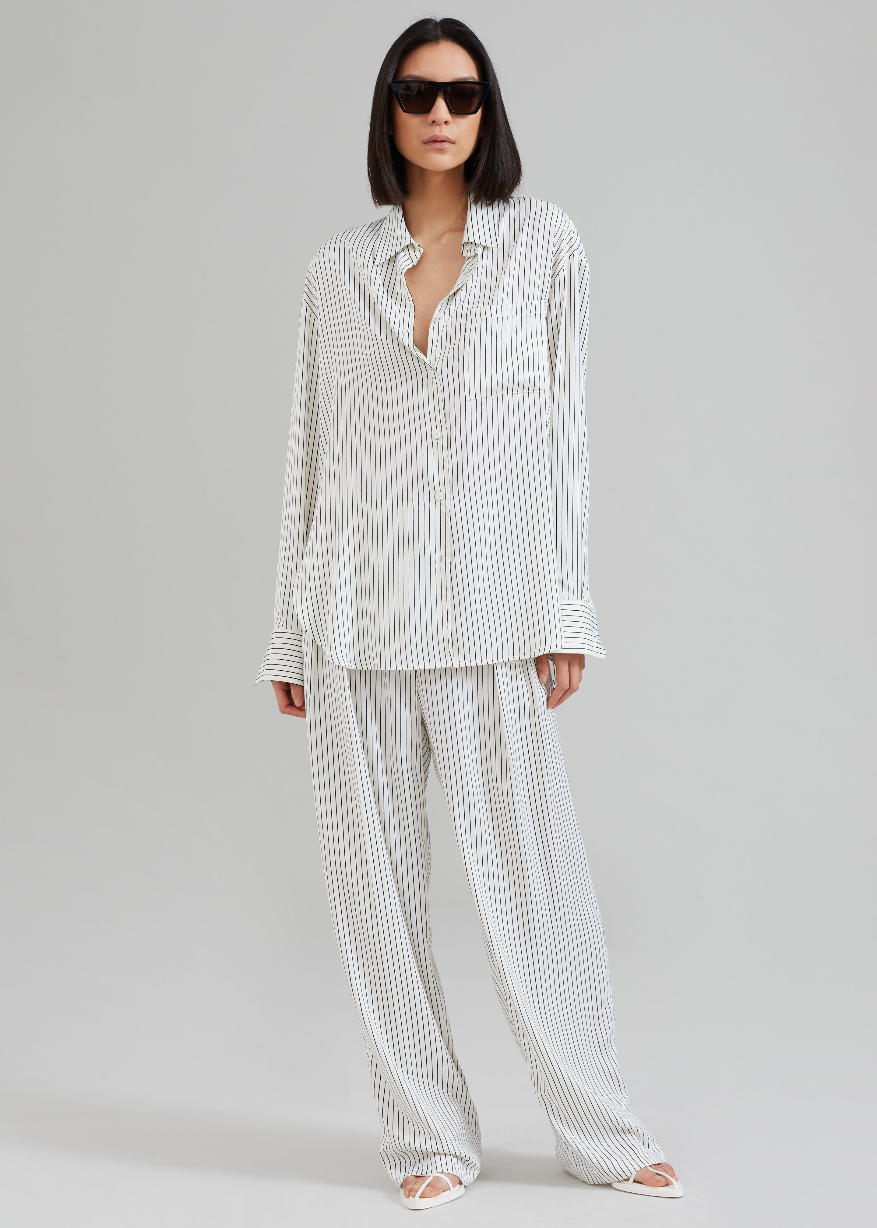 Lui White Satin Shirt - Black Stripe sold by Frankie Shop product image thumbnail 5