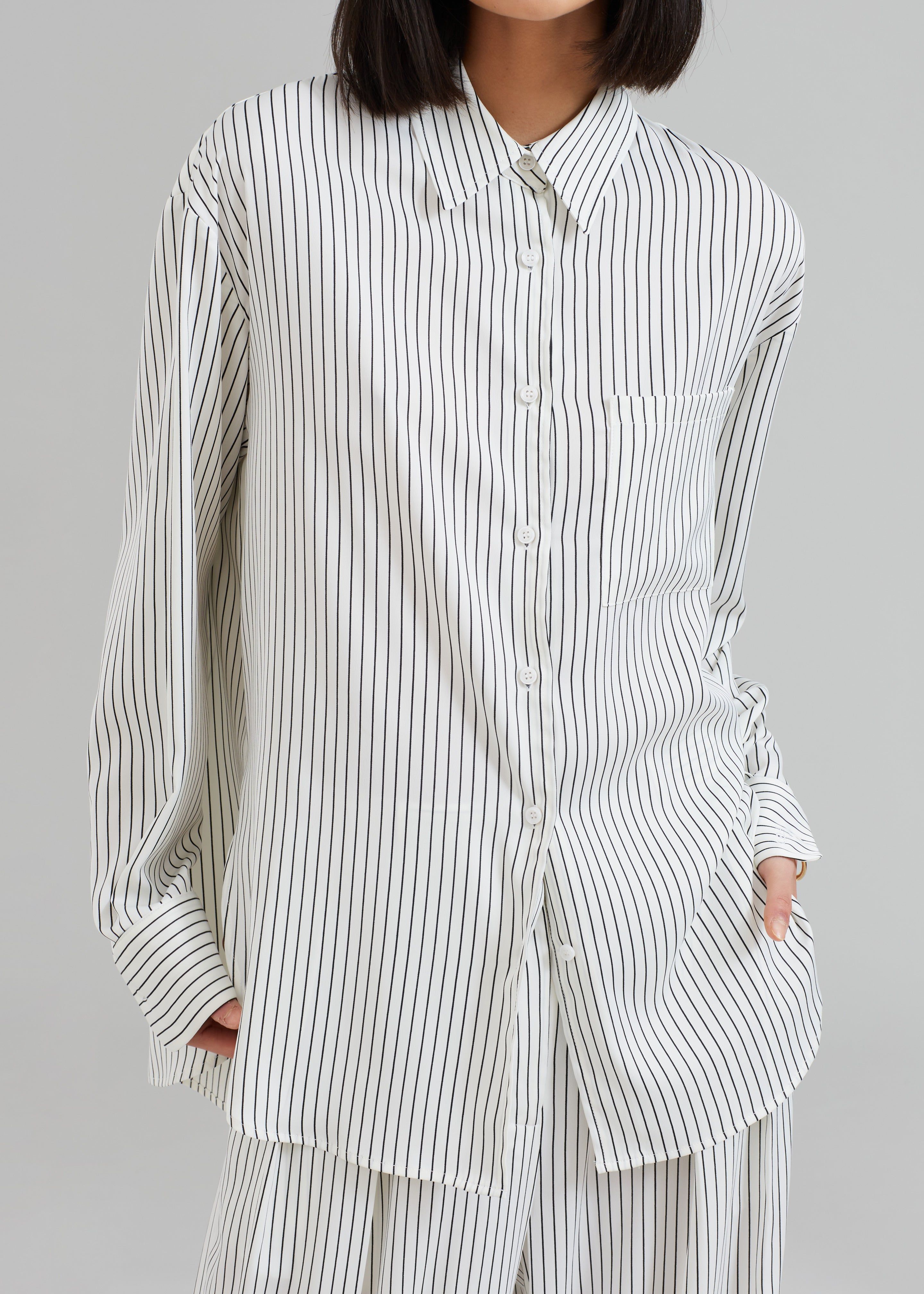 Lui White Satin Shirt - Black Stripe sold by Frankie Shop product image thumbnail 2
