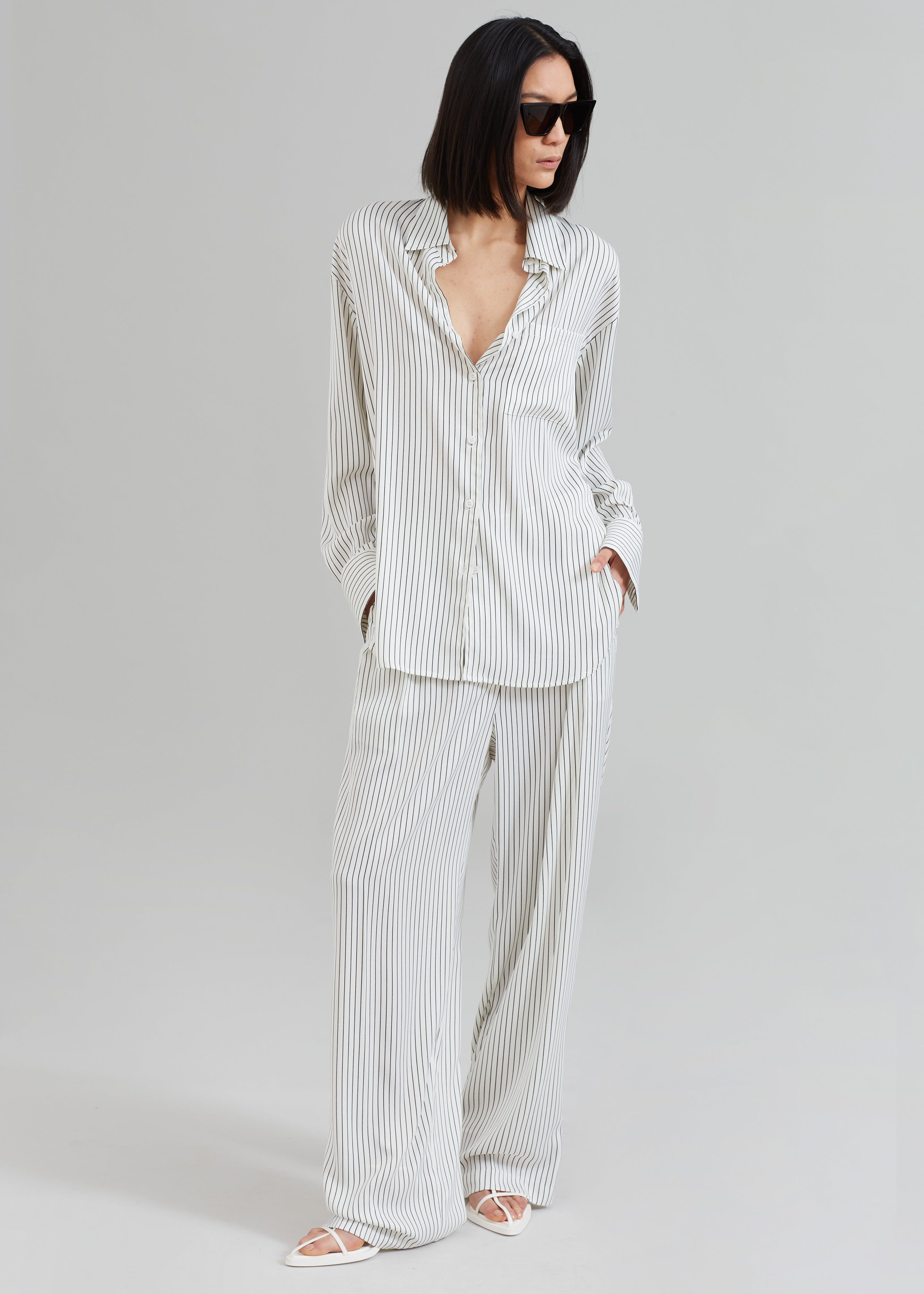 Lui White Satin Shirt - Black Stripe sold by Frankie Shop product image thumbnail 3