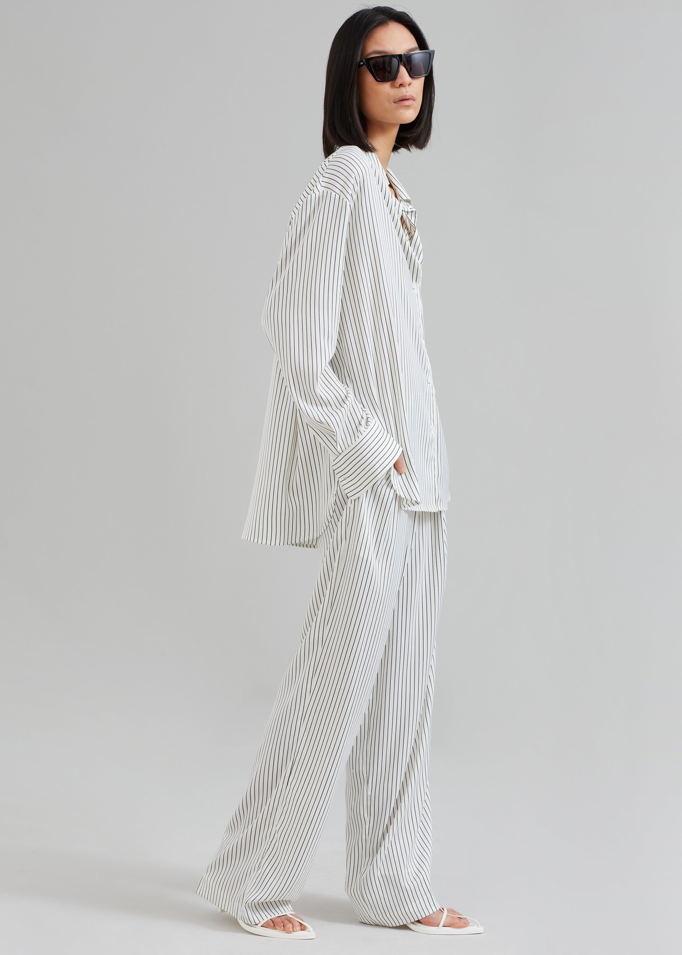 Lui White Satin Shirt - Black Stripe sold by Frankie Shop