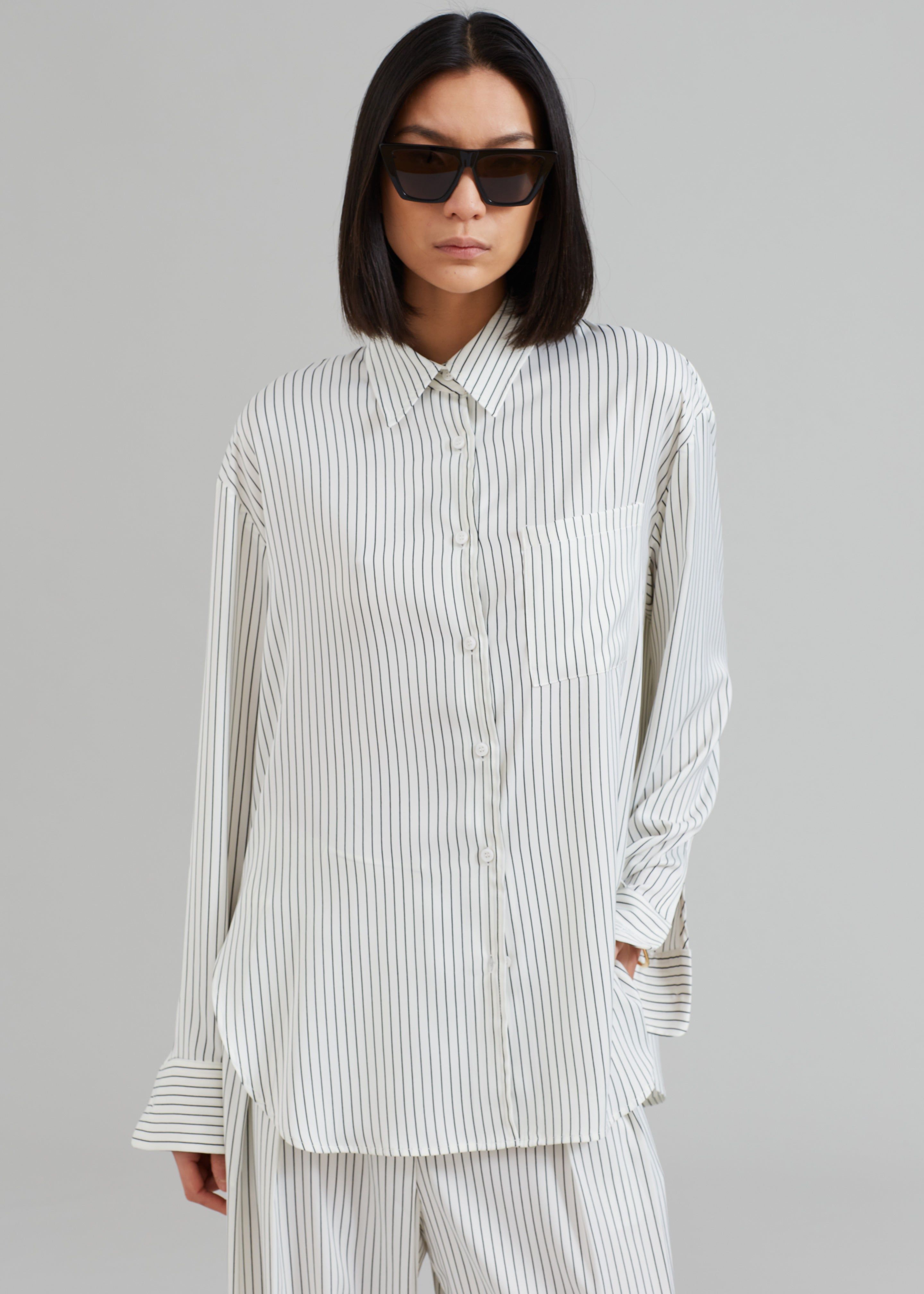 Lui White Satin Shirt - Black Stripe sold by Frankie Shop product image thumbnail 6