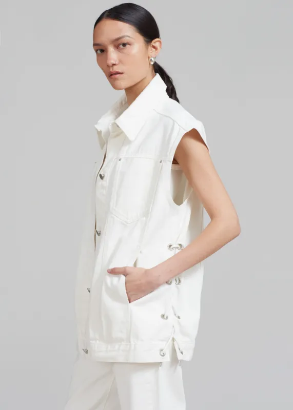 Ora Lace Up Denim Vest - Cream made by Frankie Shop