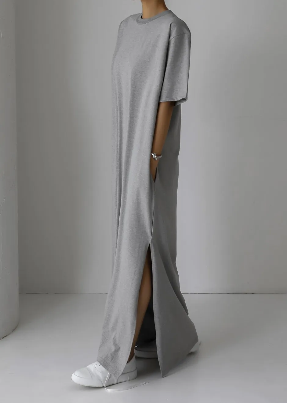 Lou Oversized Tee Dress Heather Grey Parallel