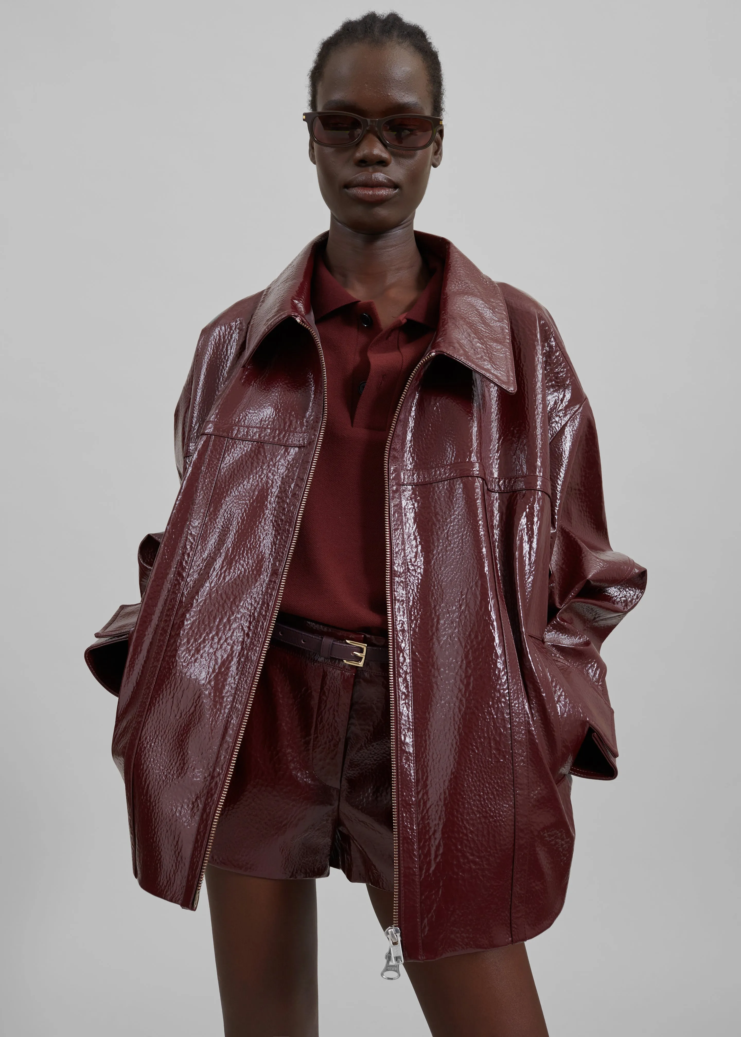 Arbor Crackled Faux Leather Jacket - Burgundy sold by Frankie Shop product image thumbnail 2