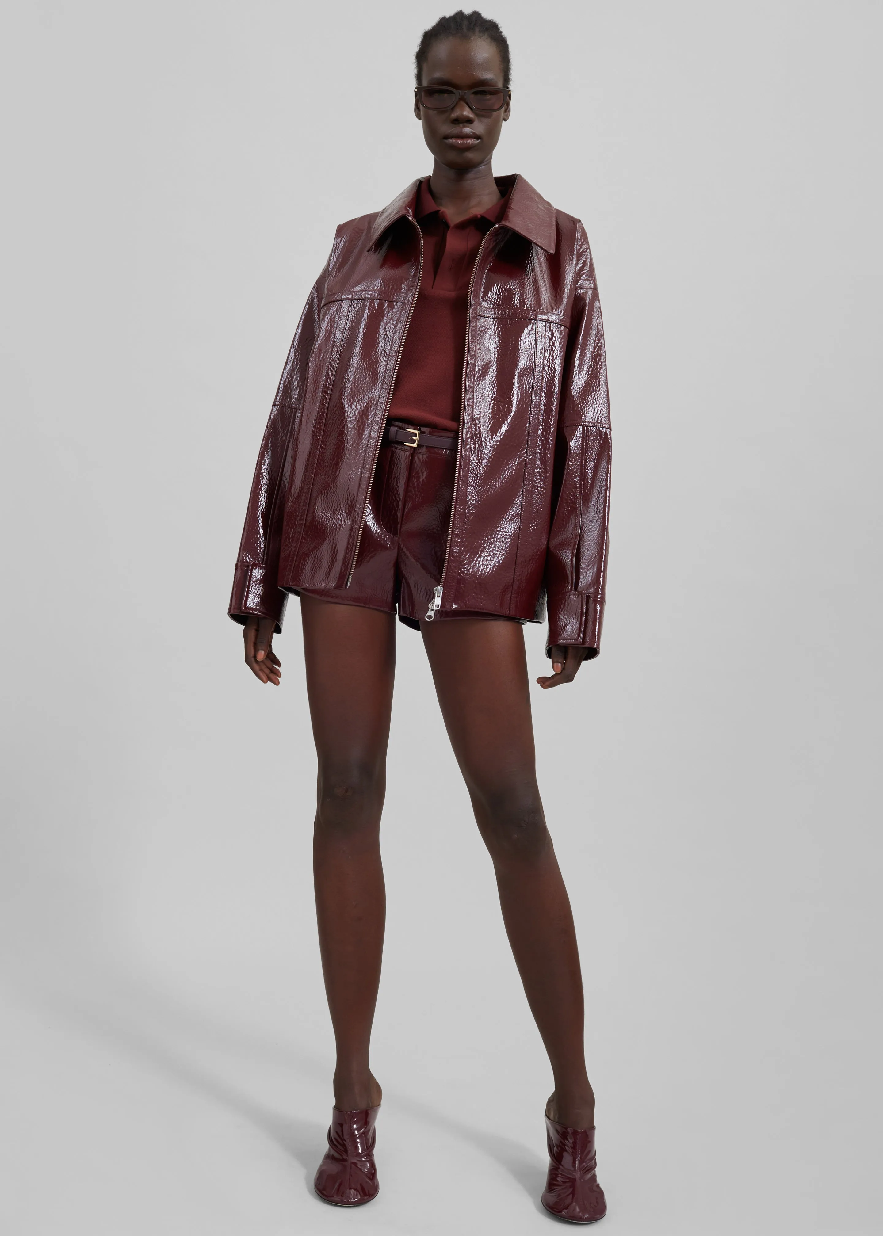 Arbor Crackled Faux Leather Jacket - Burgundy sold by Frankie Shop product image thumbnail 4