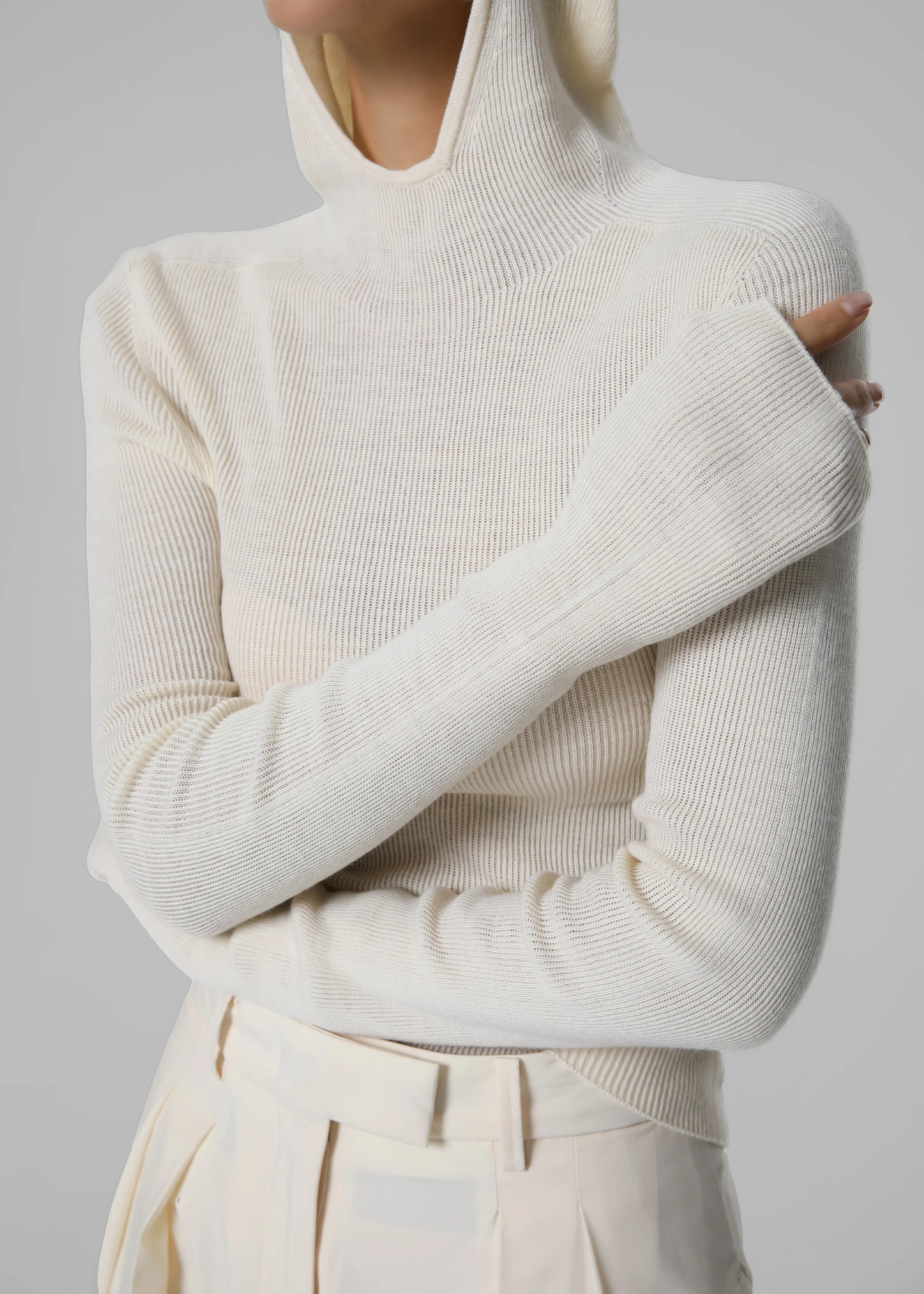 Brandi Knit Hoodie Top - White sold by Frankie Shop