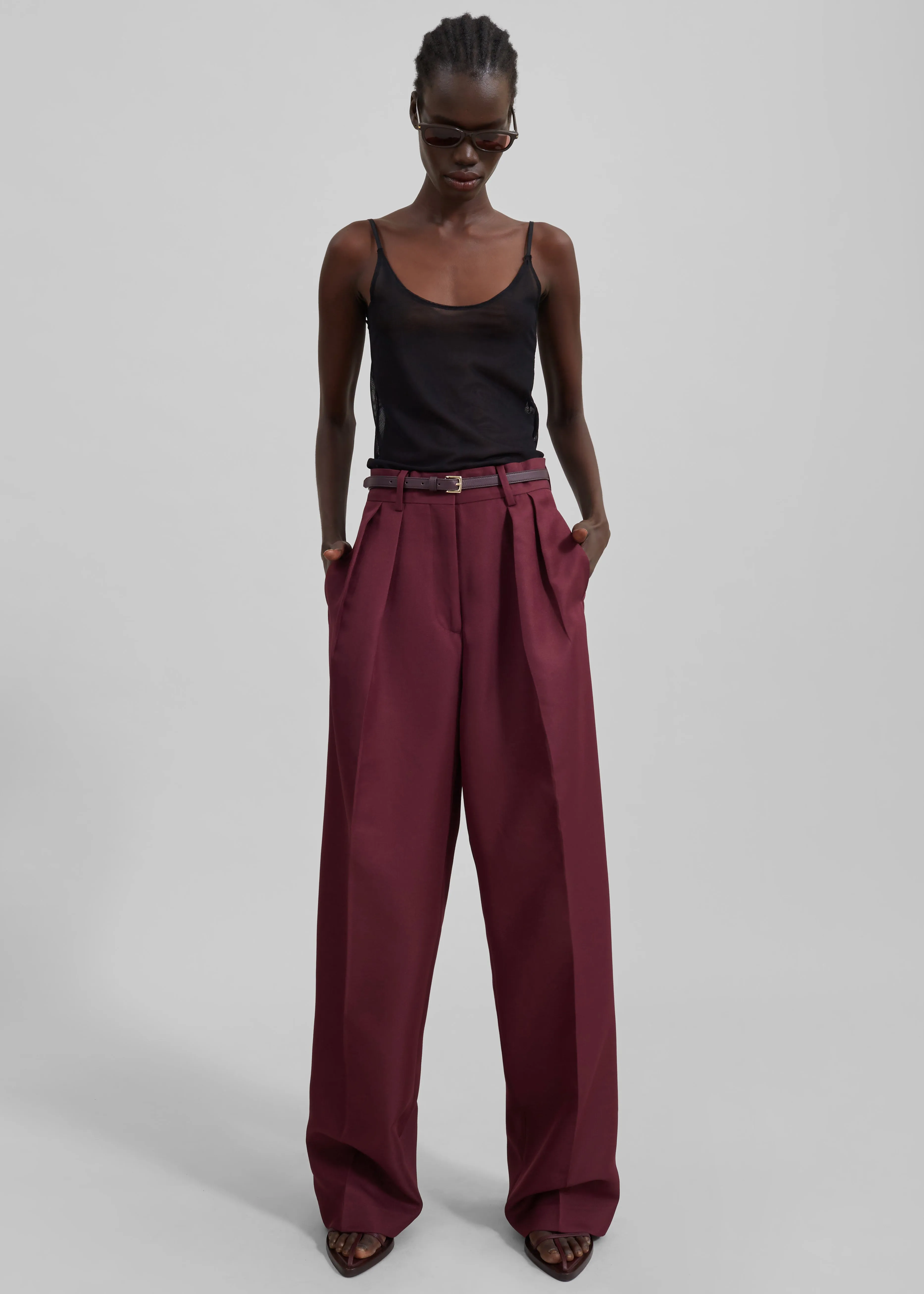 Tansy Pleated Trousers - Burgundy sold by Frankie Shop
