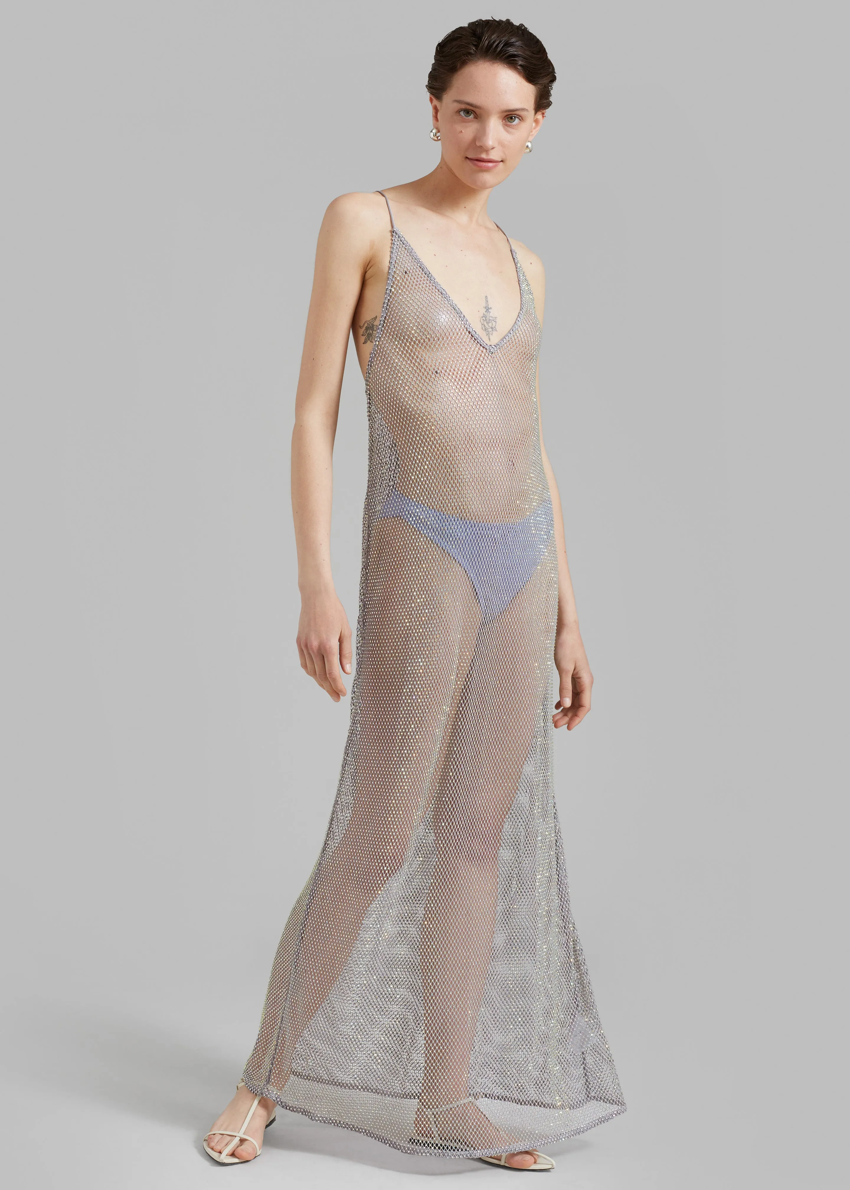 GANNI Embellished Mesh Dress - Silver sold by Frankie Shop product image thumbnail 5