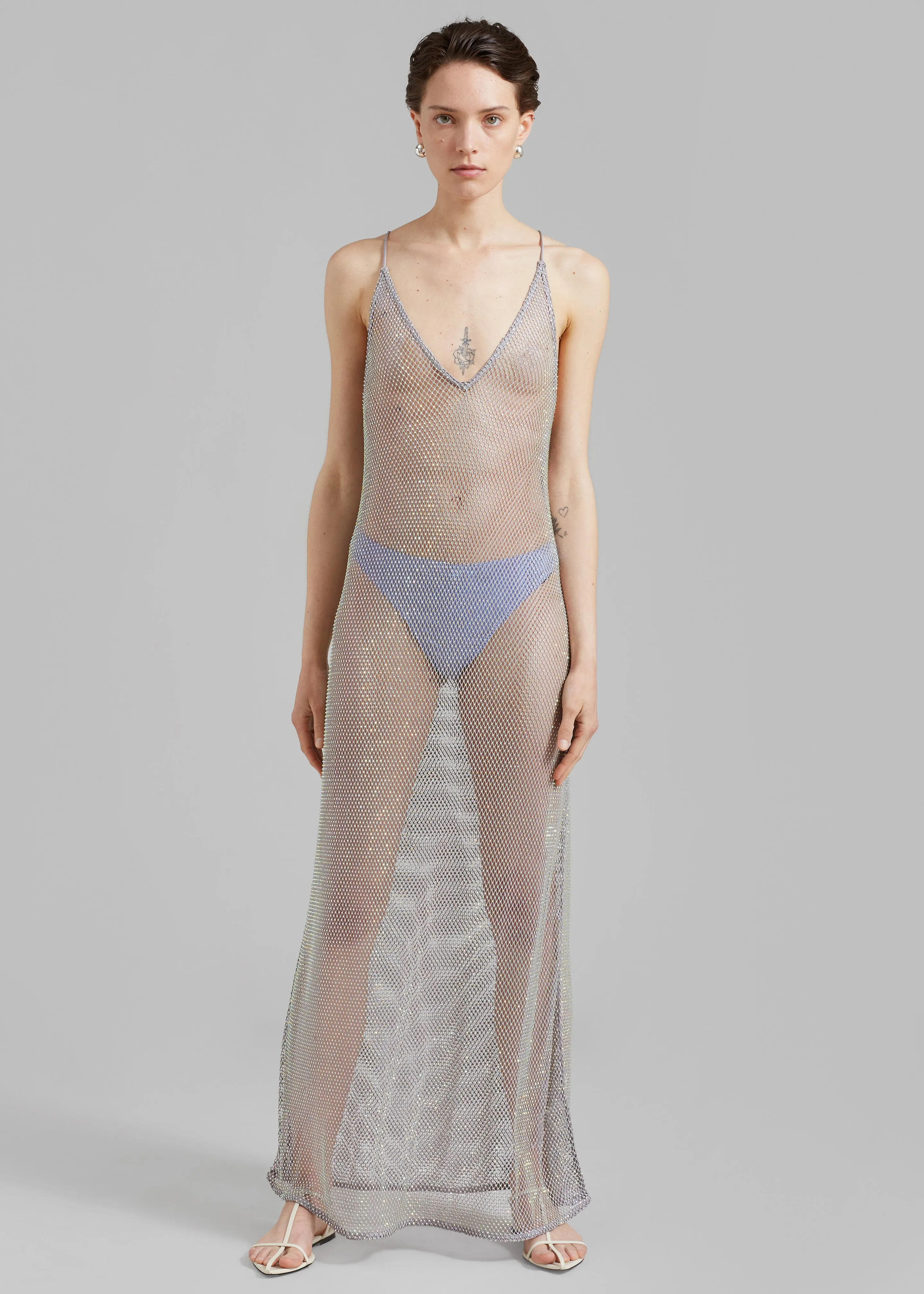GANNI Embellished Mesh Dress - Silver sold by Frankie Shop