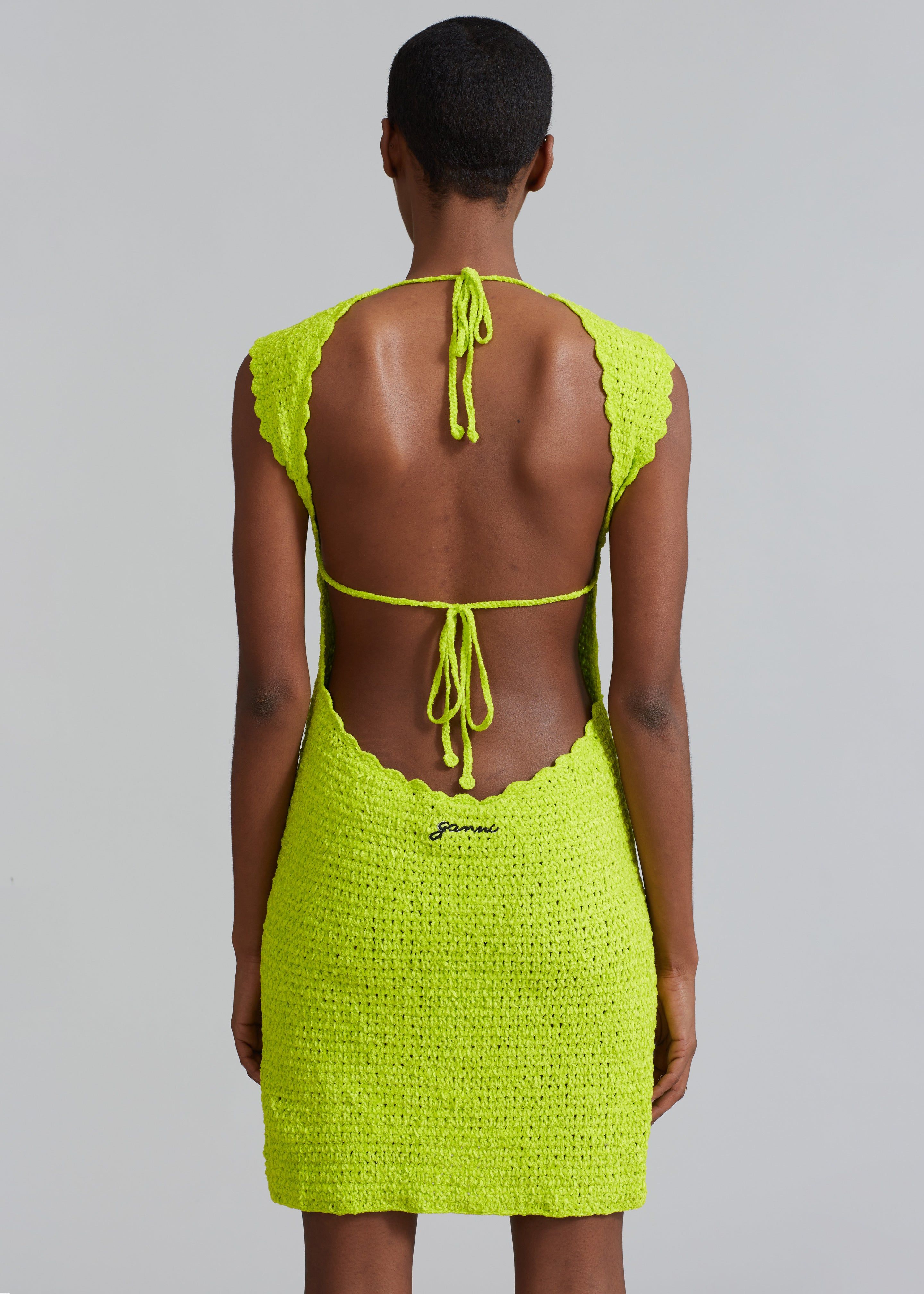 GANNI Velvet Crochet Open Back Mini Dress - Lime Punch sold by Frankie Shop product image thumbnail 5