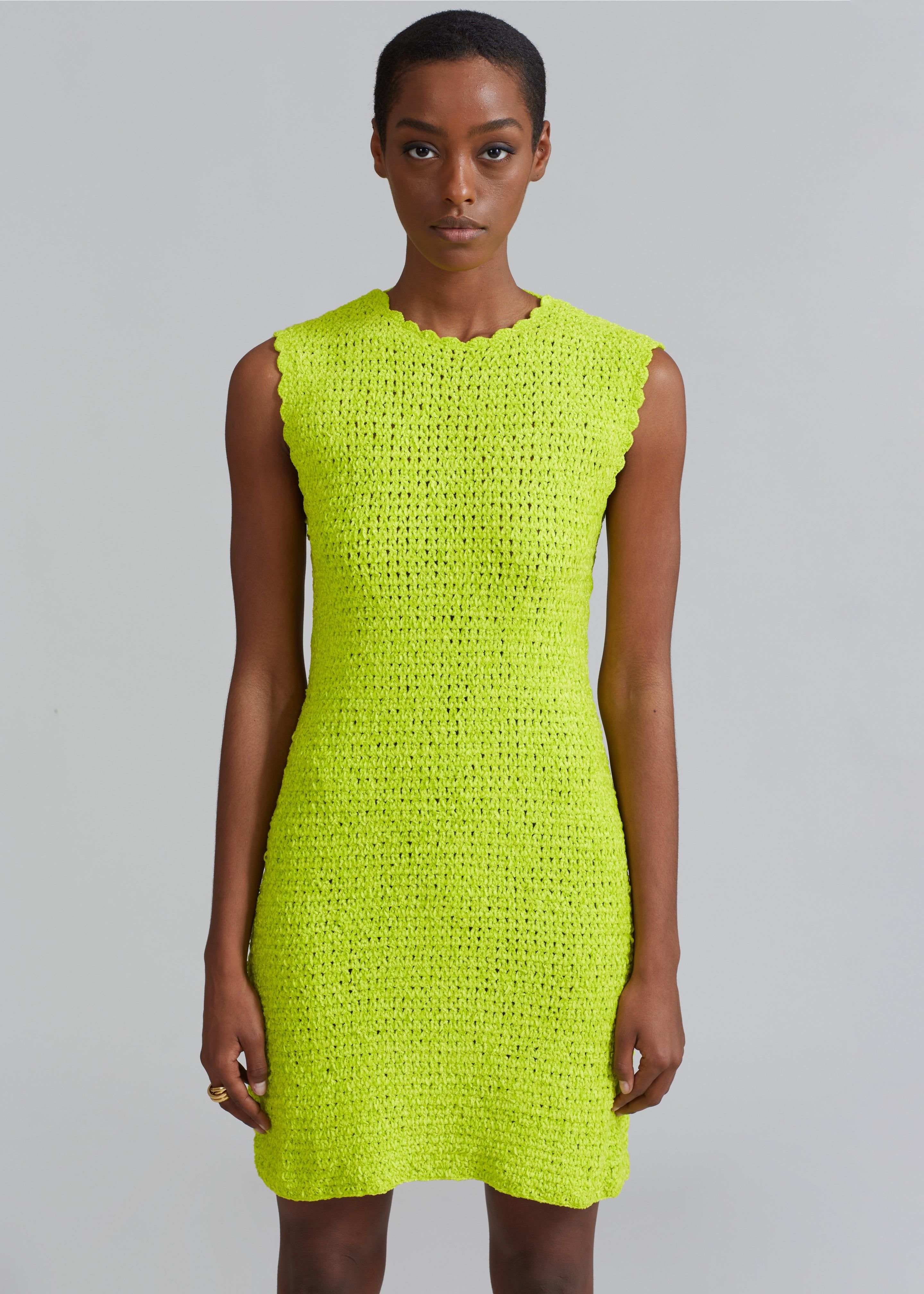 GANNI Velvet Crochet Open Back Mini Dress - Lime Punch sold by Frankie Shop product image thumbnail 3