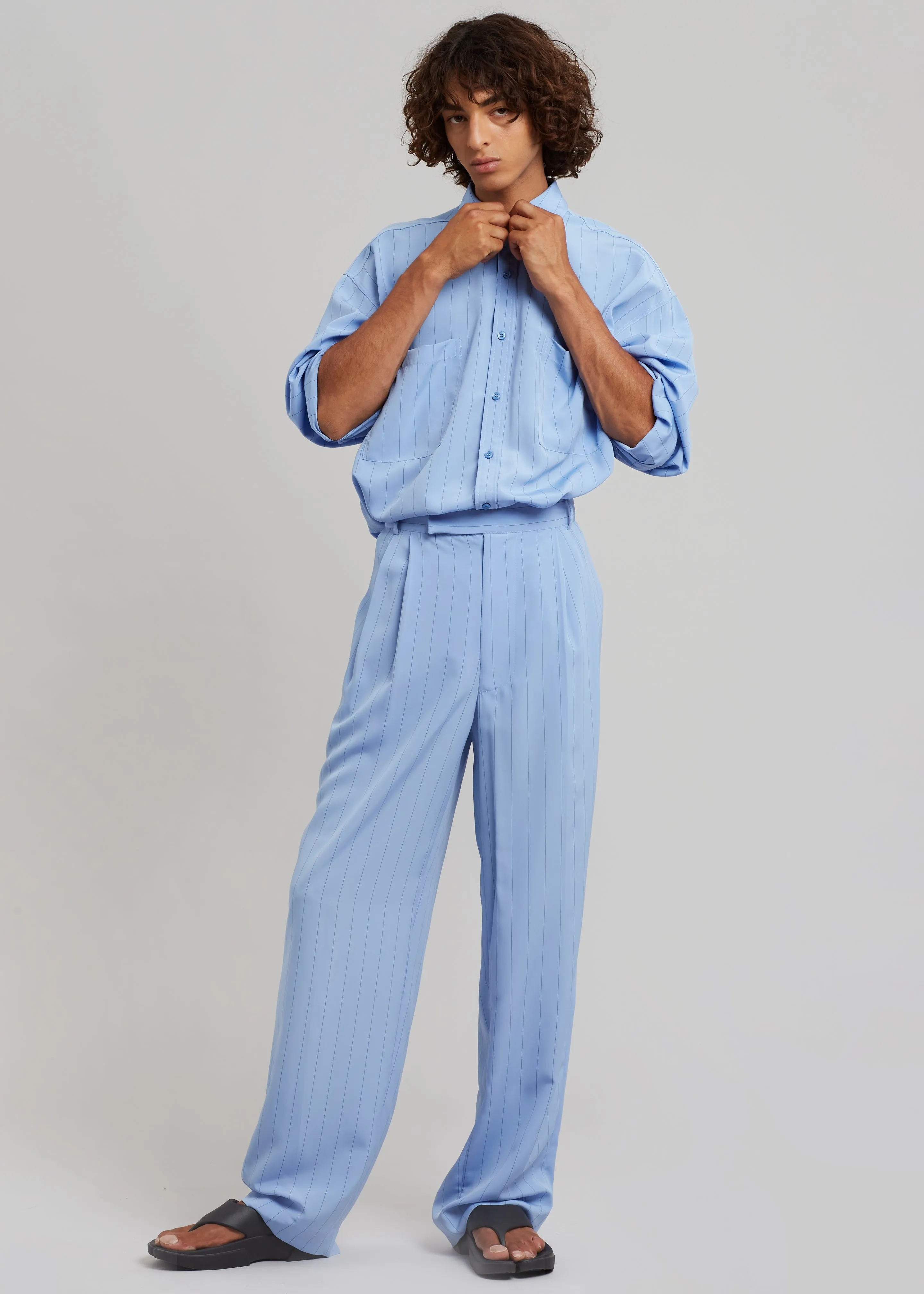 Beo Fluid Stripe Suit Pants - Powder Blue sold by Frankie Shop