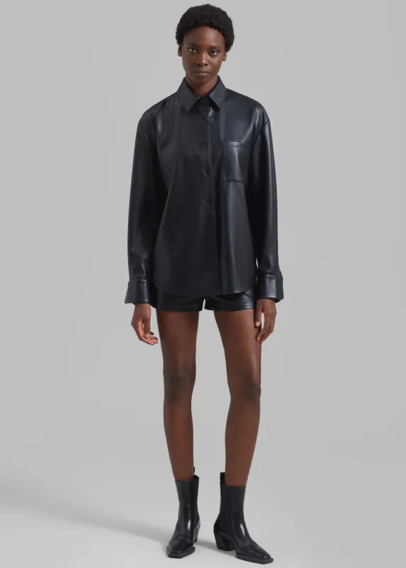 Chrissie Faux Leather Shirt - Black sold by Frankie Shop