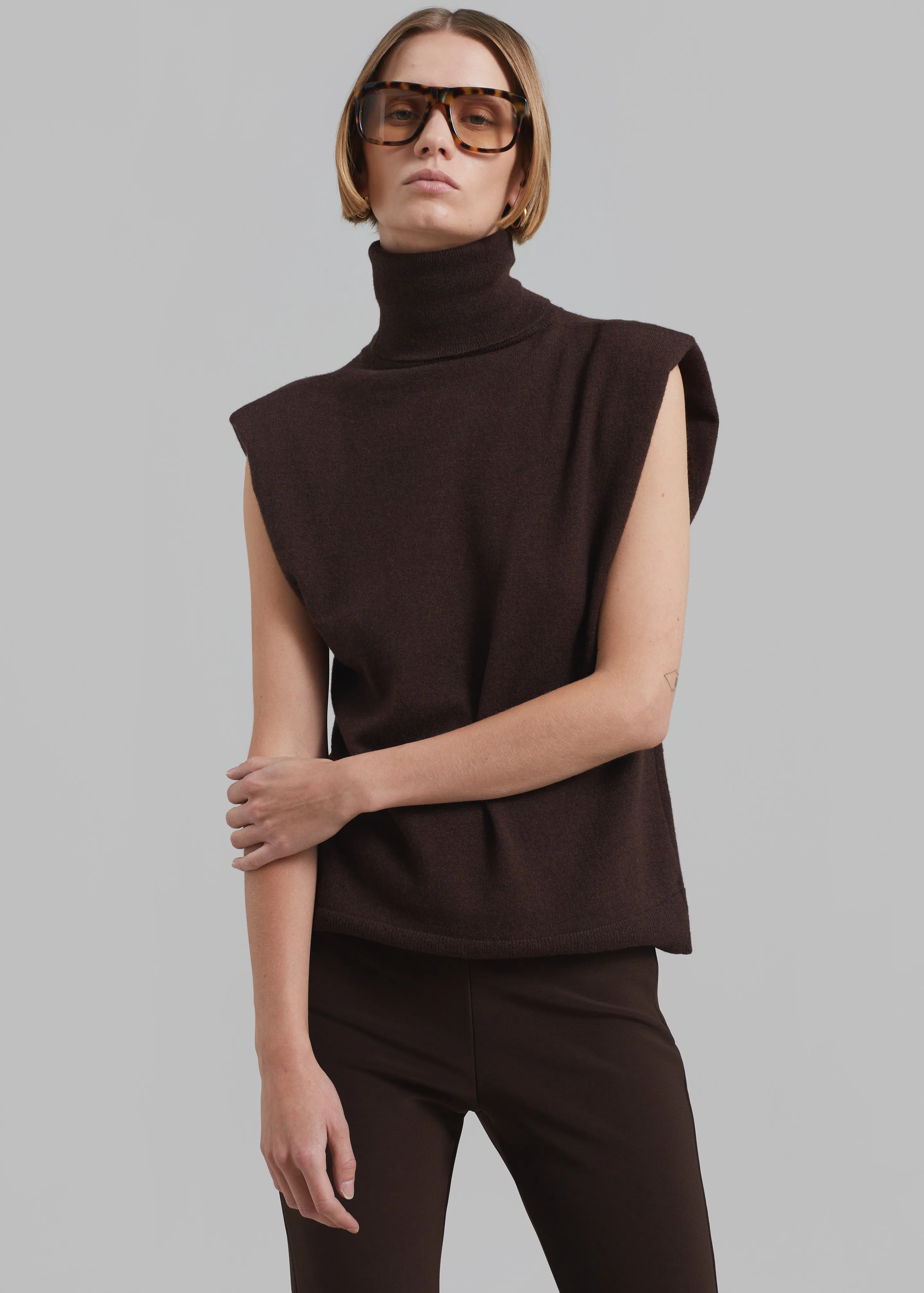 Nadia Thin Padded Sleeveless Turtleneck - Brown sold by Frankie Shop