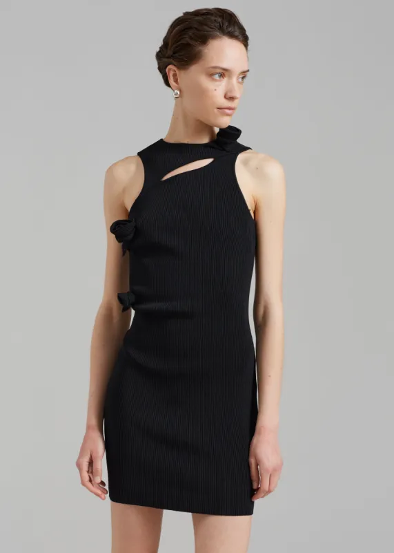 Coperni Asymmetric Flower Knit Mini Dress - Black sold by Frankie Shop