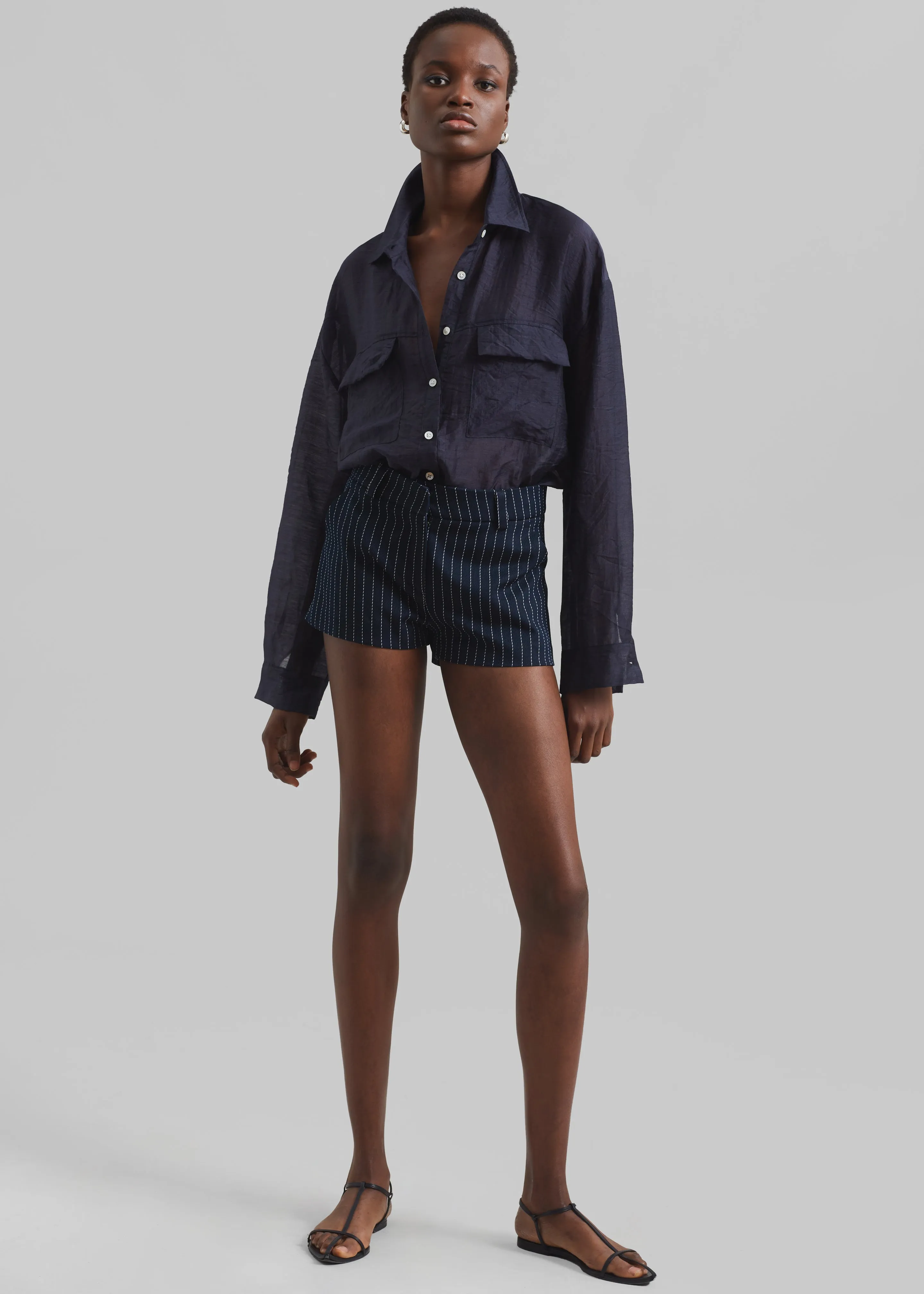 Kate Twill Mini Shorts - Navy/White Pinstripe sold by Frankie Shop product image thumbnail 2