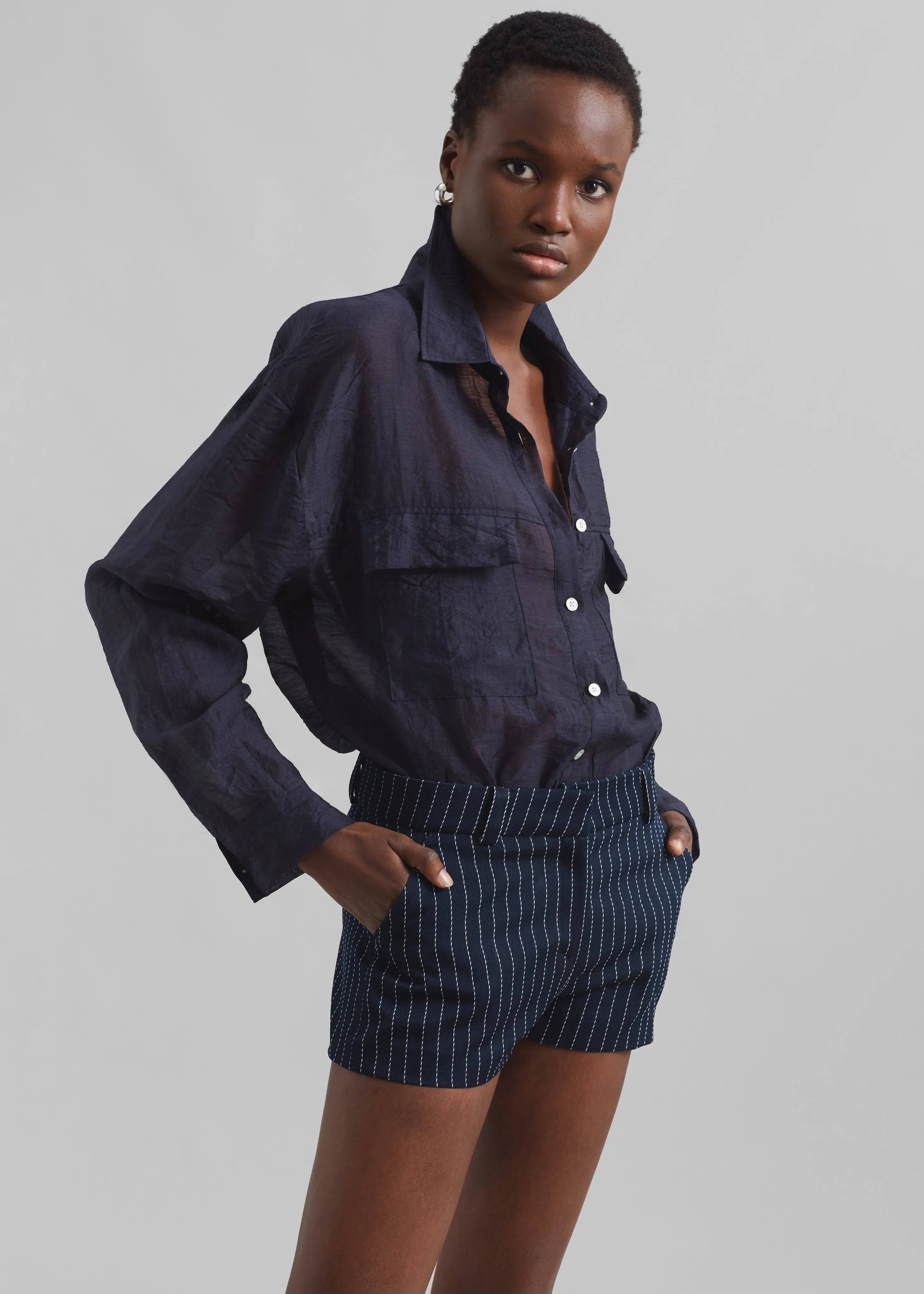 Kate Twill Mini Shorts - Navy/White Pinstripe sold by Frankie Shop product image thumbnail 5