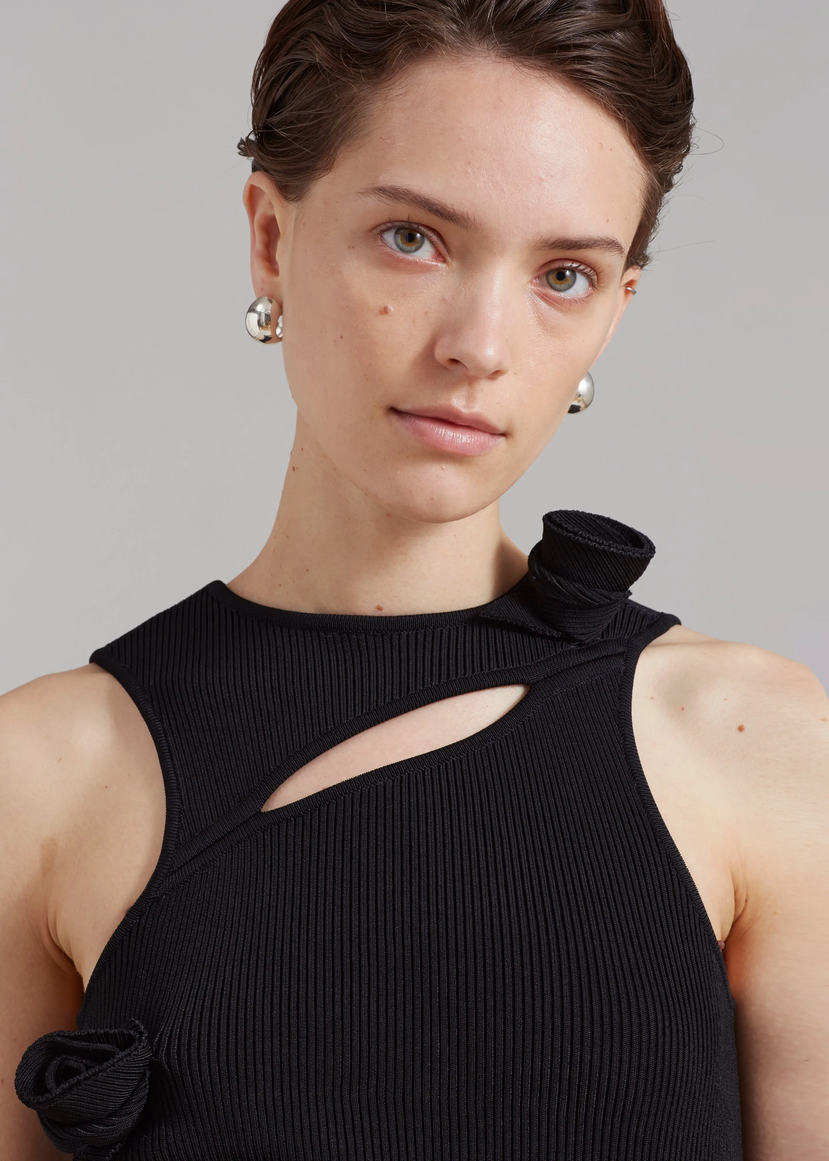 Coperni Asymmetric Flower Knit Mini Dress - Black sold by Frankie Shop product image thumbnail 2