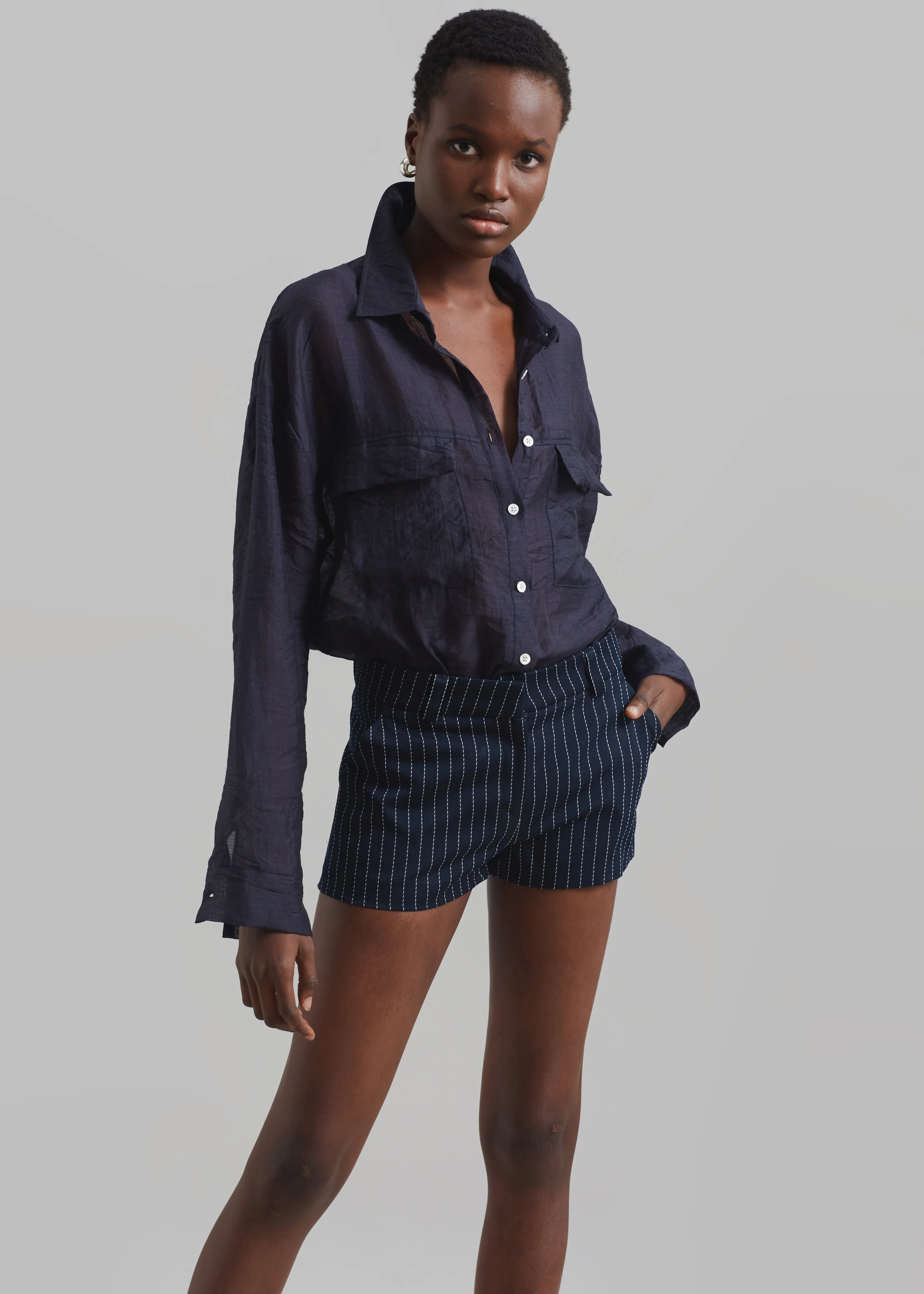 Kate Twill Mini Shorts - Navy/White Pinstripe sold by Frankie Shop product image thumbnail 3
