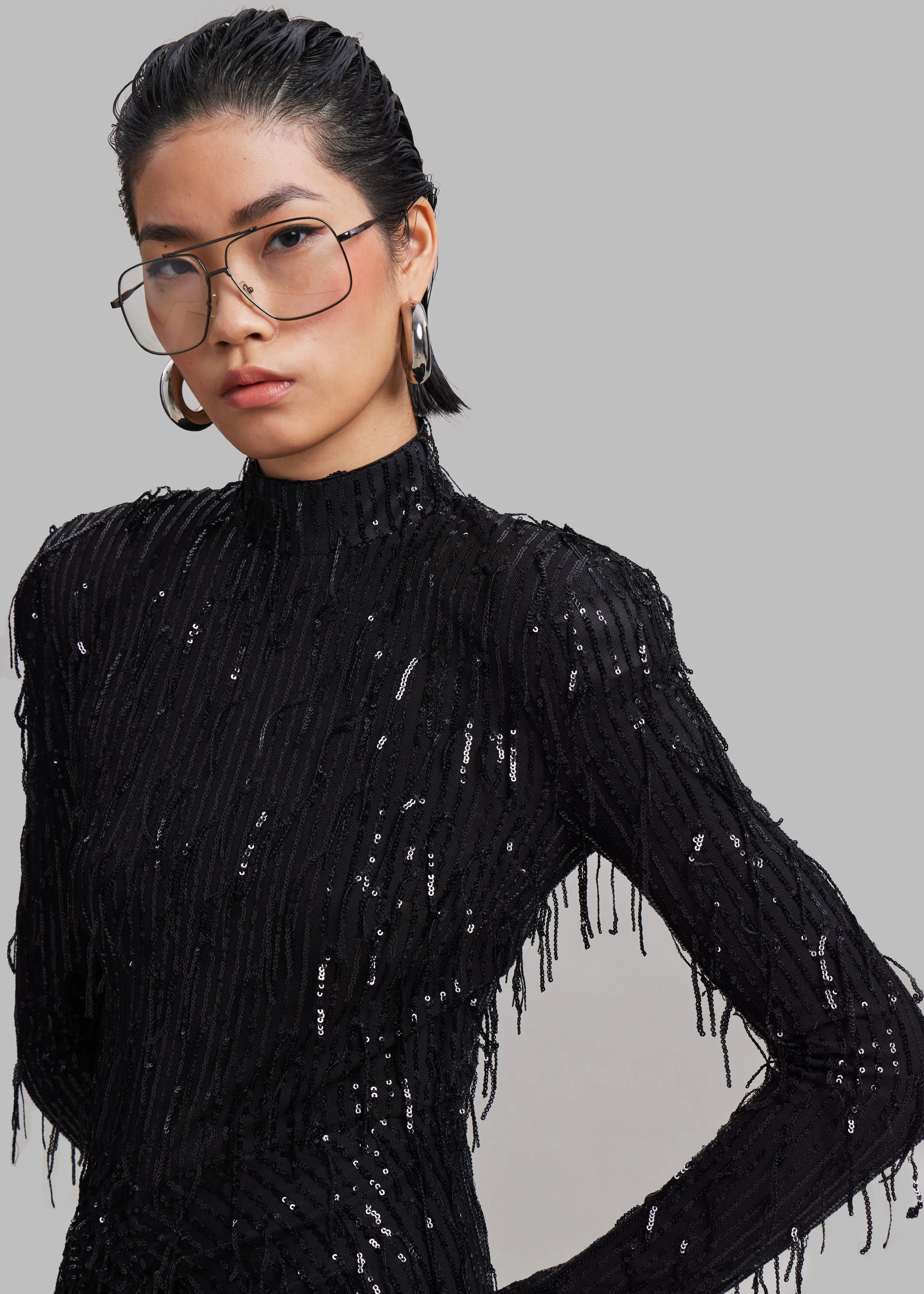 ROTATE Sequin Fringe Mini Dress - Black sold by Frankie Shop