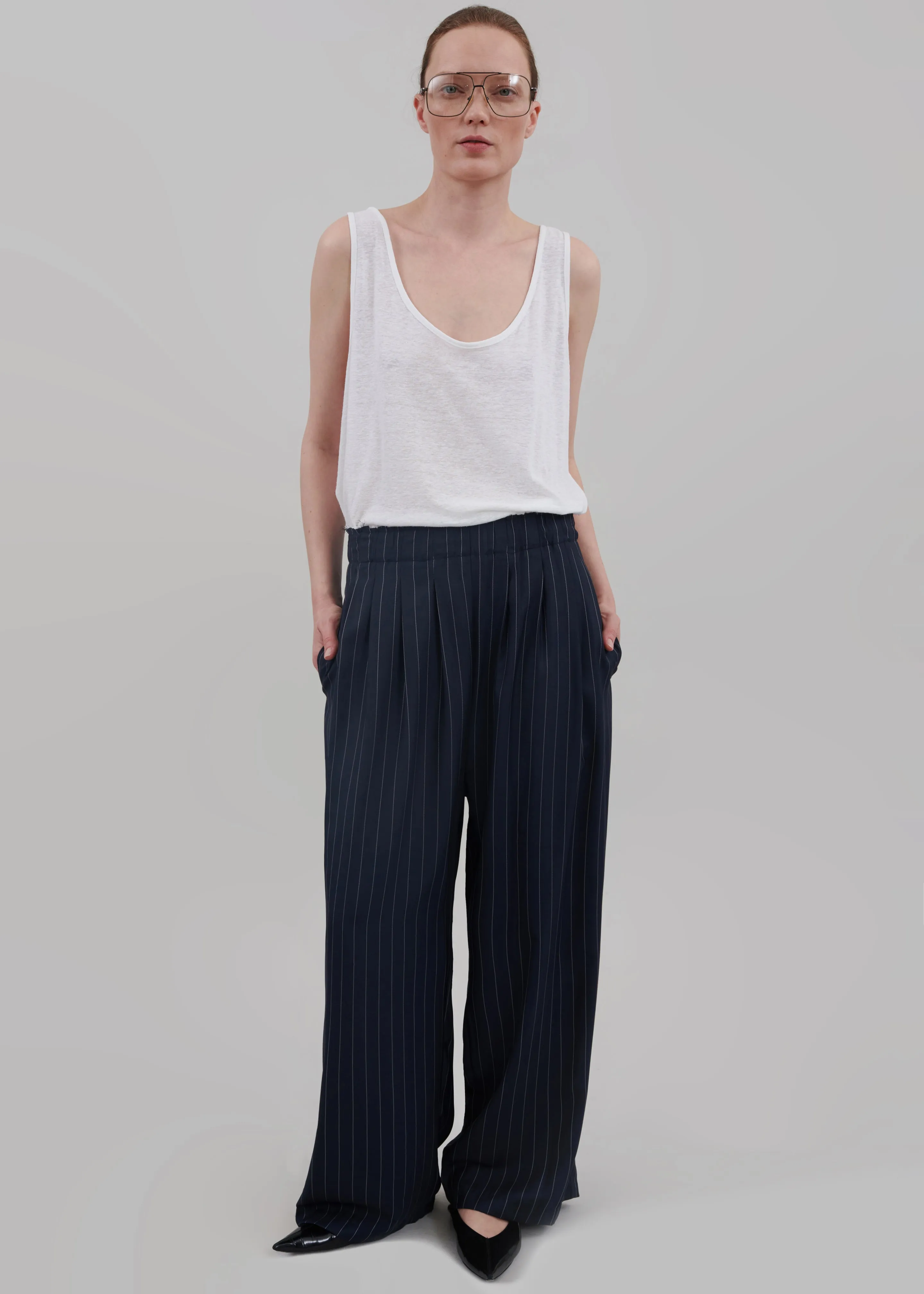 Caden Boxer Trousers - Navy/White Pinstripe sold by Frankie Shop product image thumbnail 4