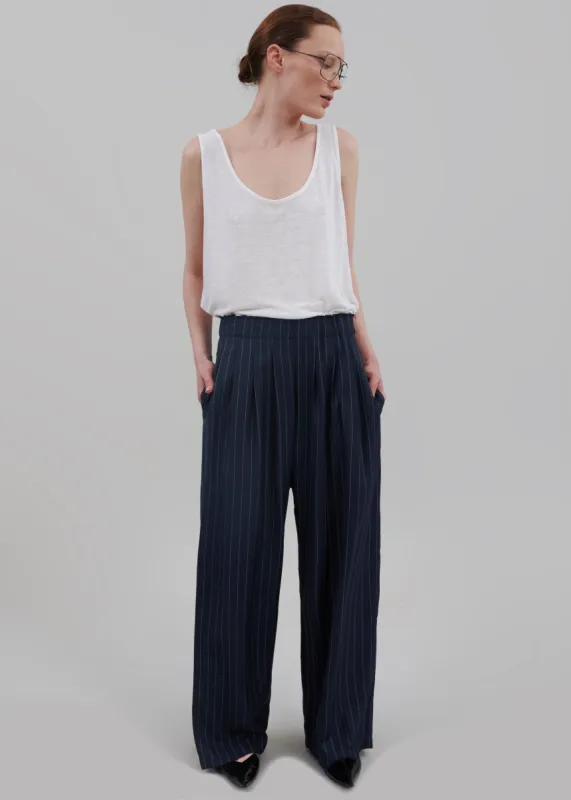 Caden Boxer Trousers - Navy/White Pinstripe sold by Frankie Shop