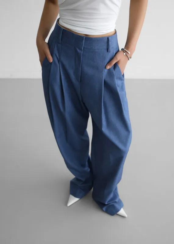 Cooper Pintuck Trousers - Blue sold by Frankie Shop
