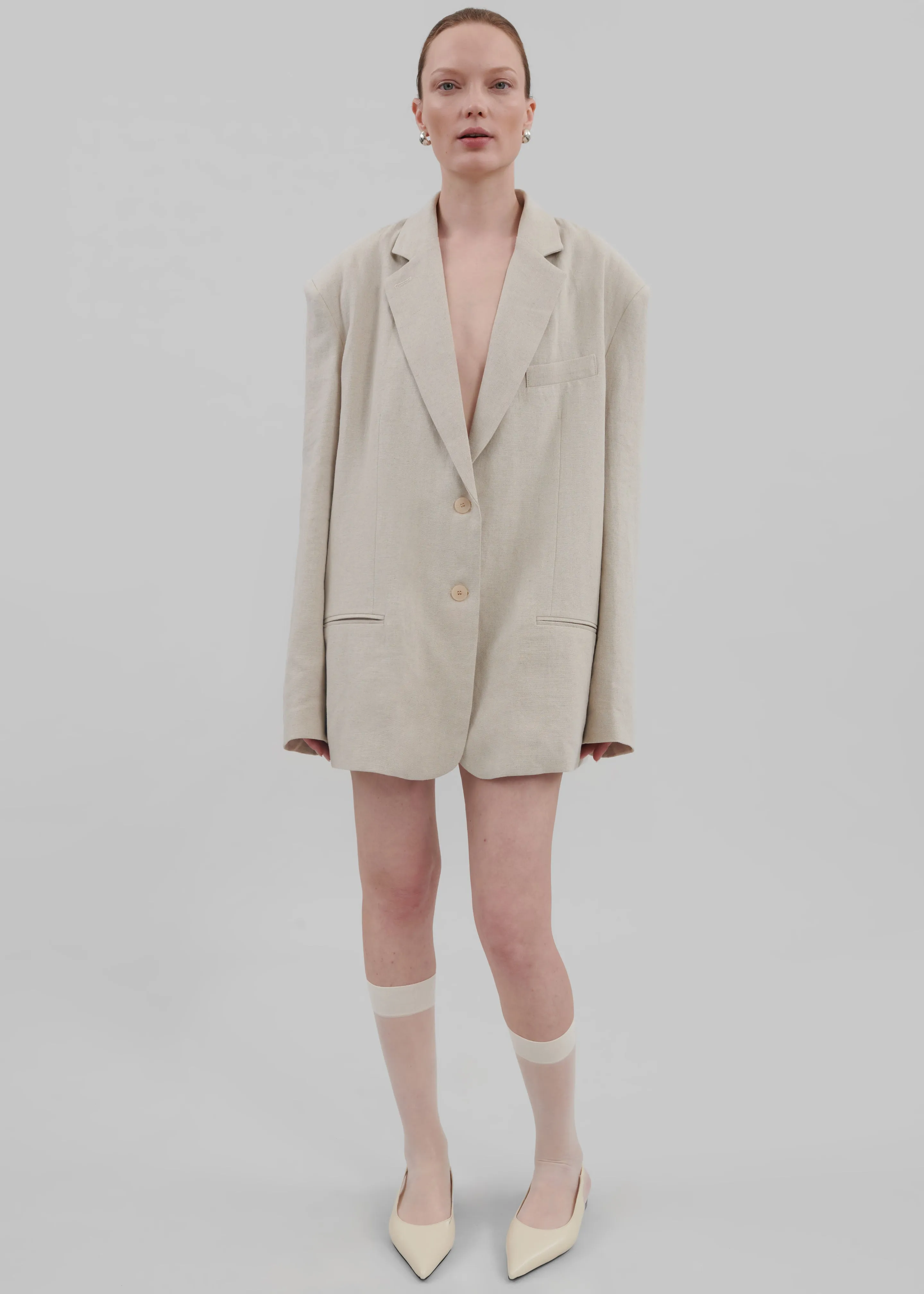 Keenan Linen Oversized Blazer - Sand sold by Frankie Shop