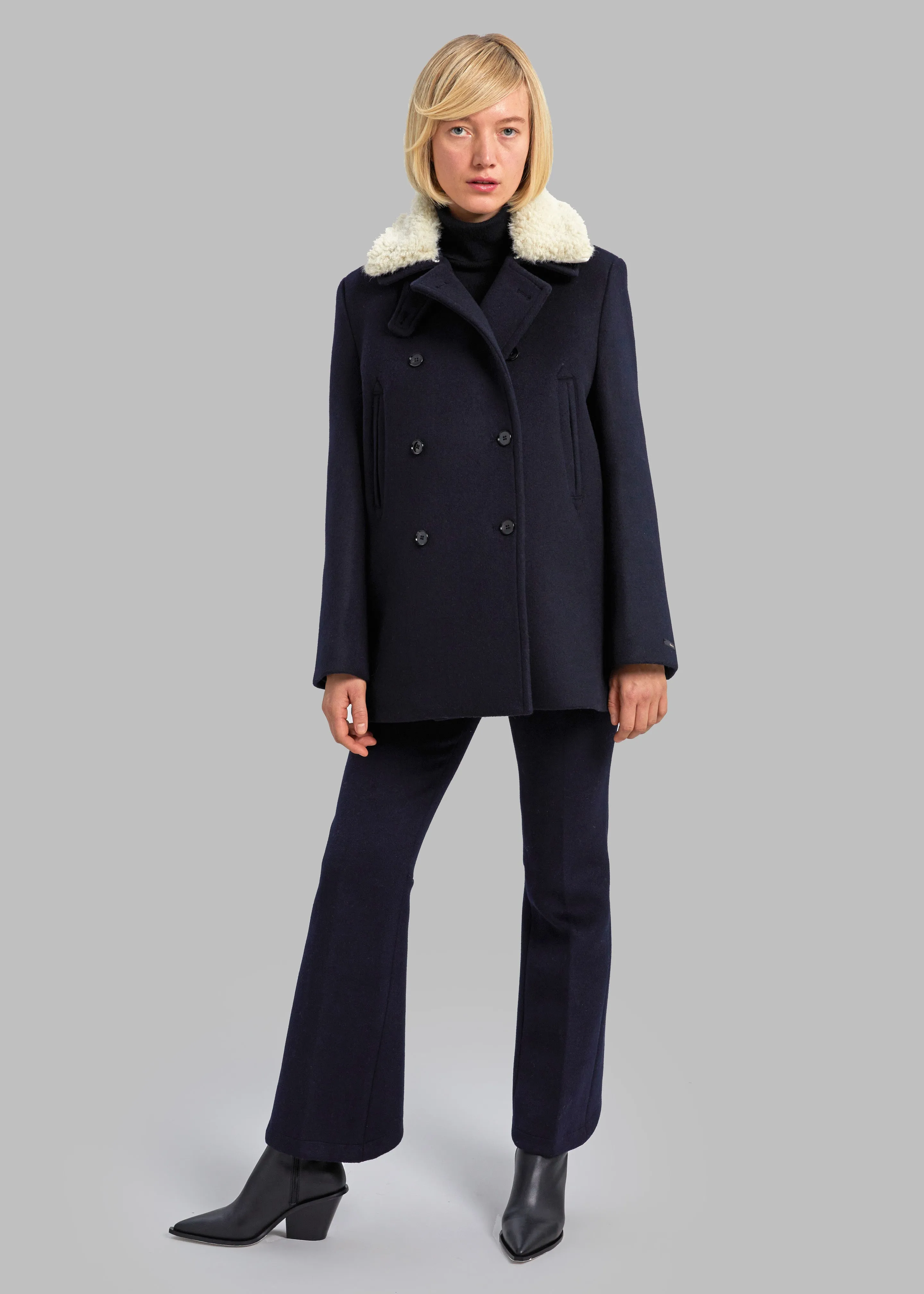 Kimmo Faux Fur Collar Peacoat - Navy sold by Frankie Shop