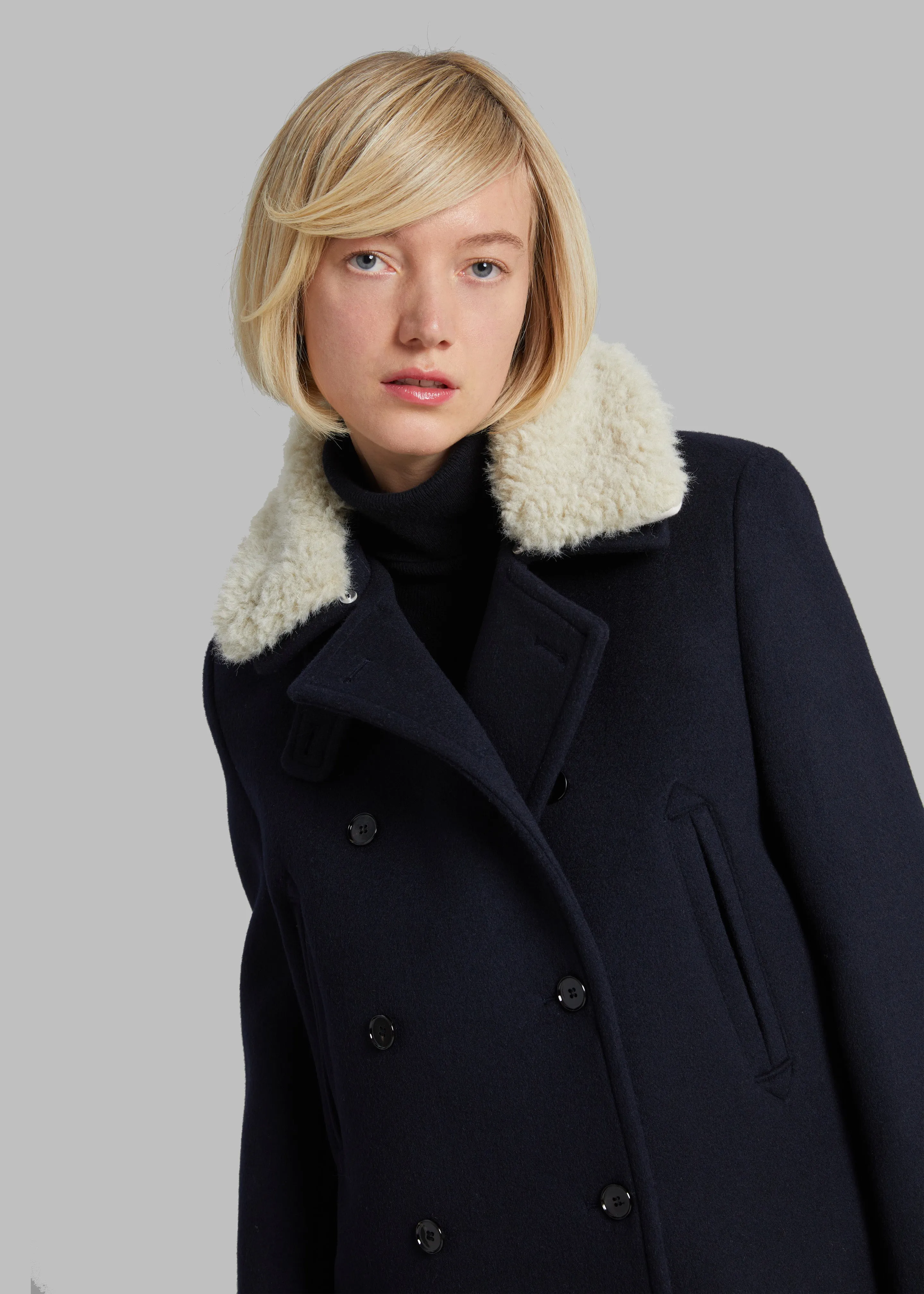 Kimmo Faux Fur Collar Peacoat - Navy sold by Frankie Shop product image thumbnail 5
