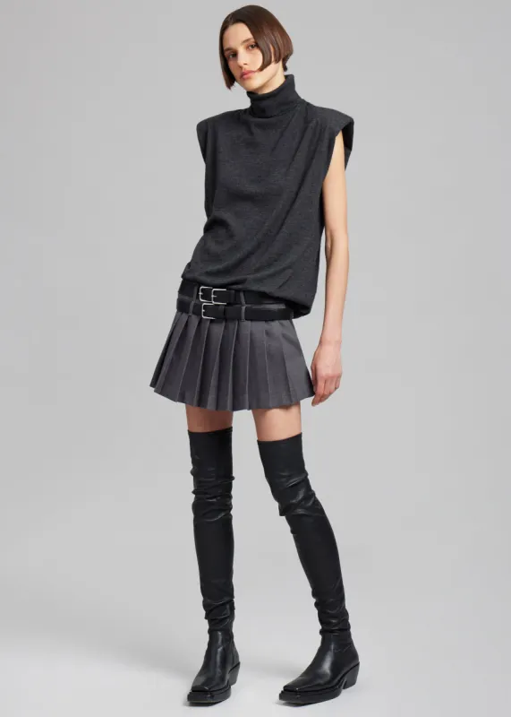 Blake Mini Pleated Skirt - Dark Grey Melange sold by Frankie Shop