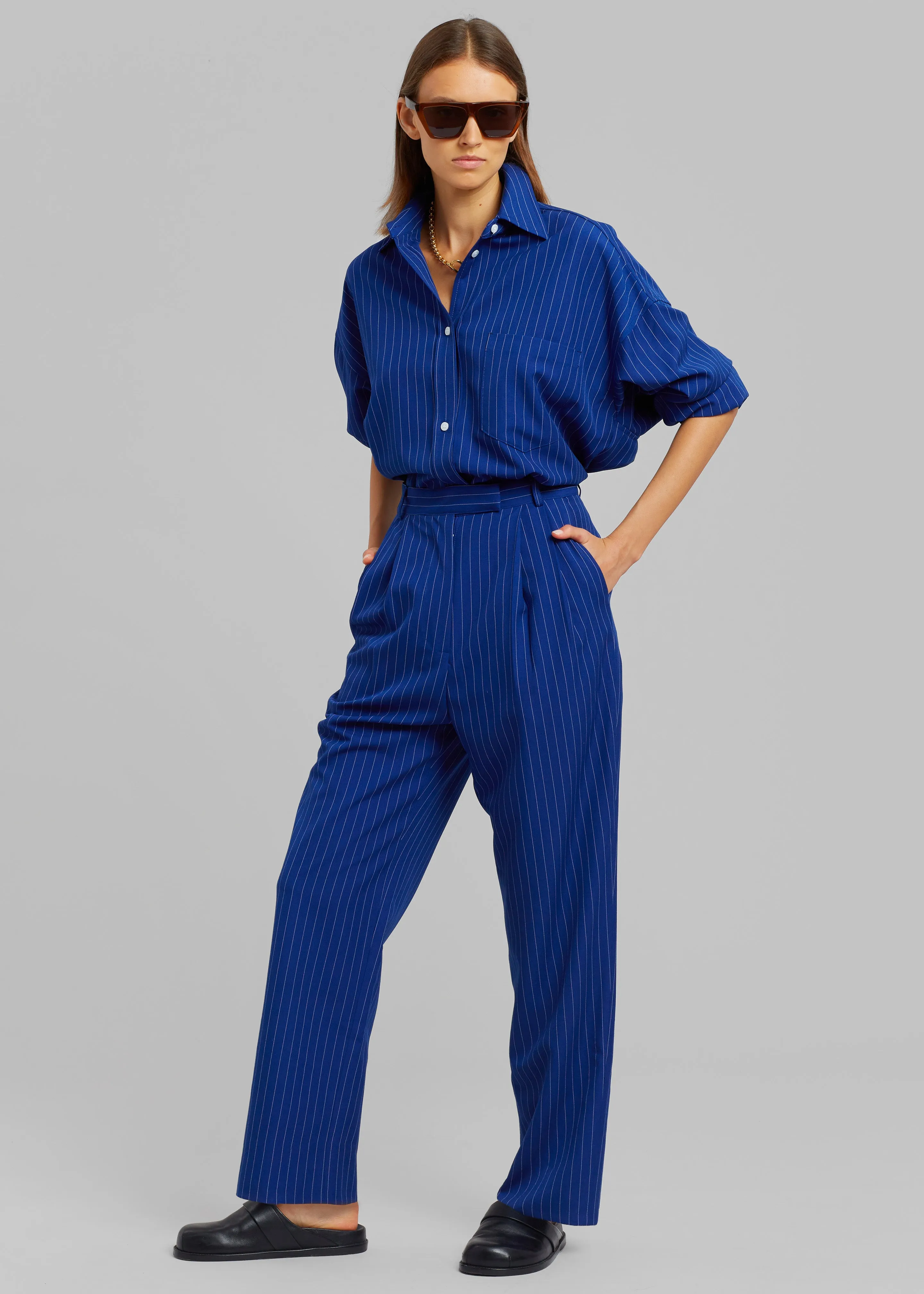 Bea Fluid Stripe Suit Pants - Deep Blue sold by Frankie Shop