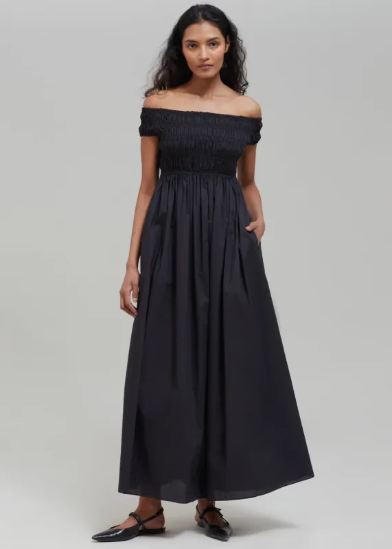 Matteau Shirred Off The Shoulder Dress - Black sold by Frankie Shop