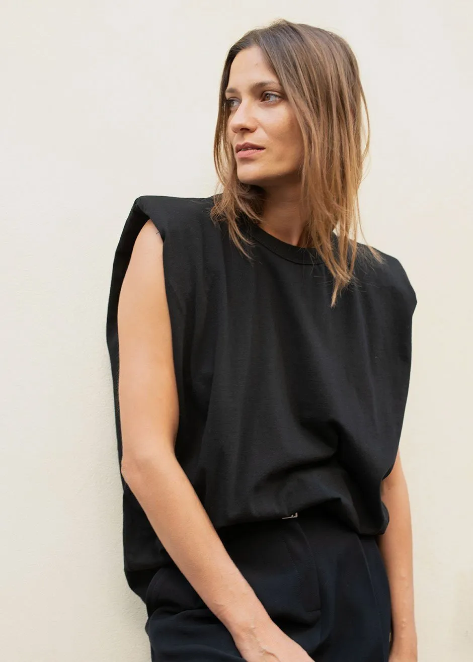Eva Padded Shoulder Muscle T-Shirt - Black sold by Frankie Shop