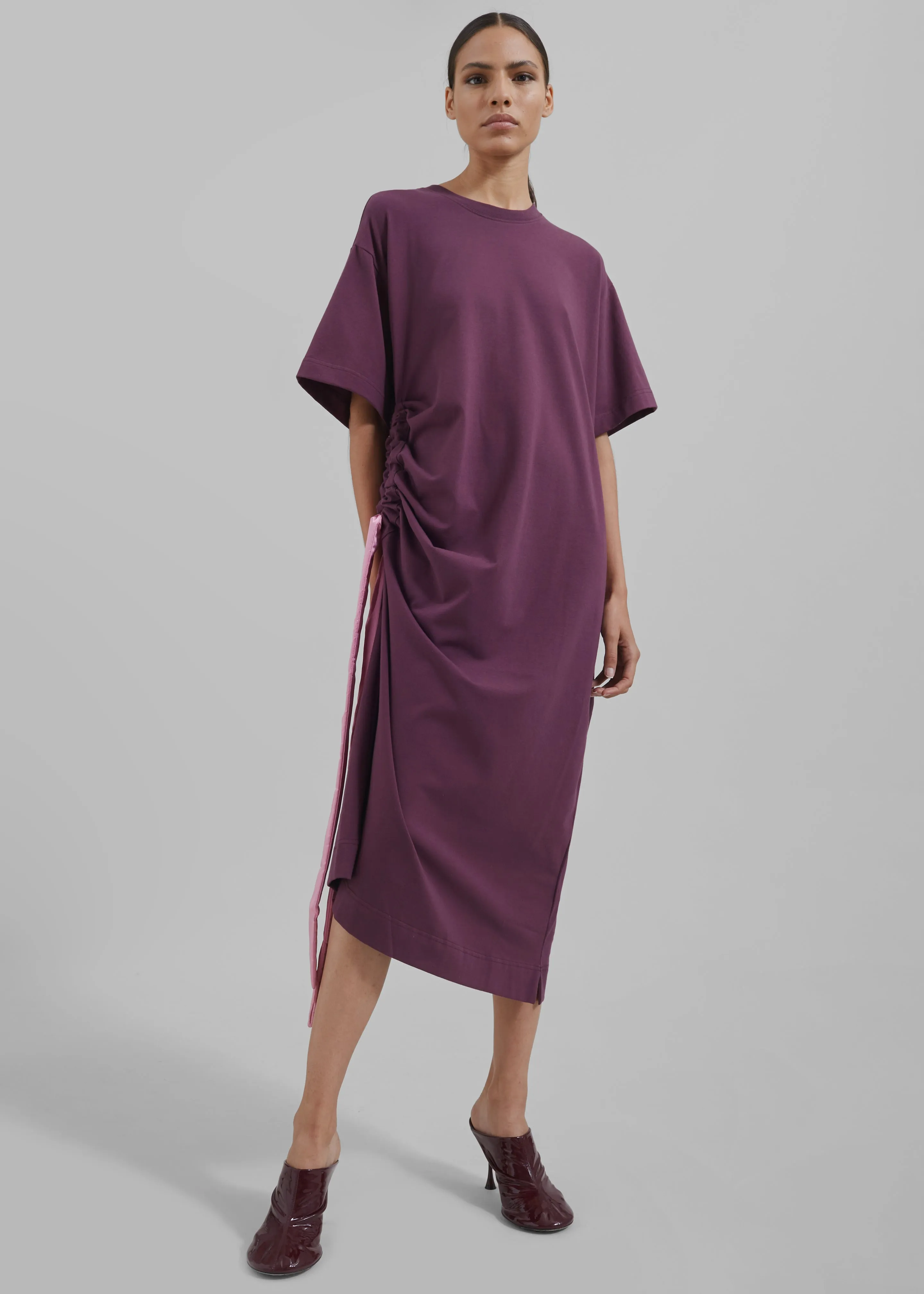 JW Anderson Satin Tie T-Shirt Dress - Plum sold by Frankie Shop