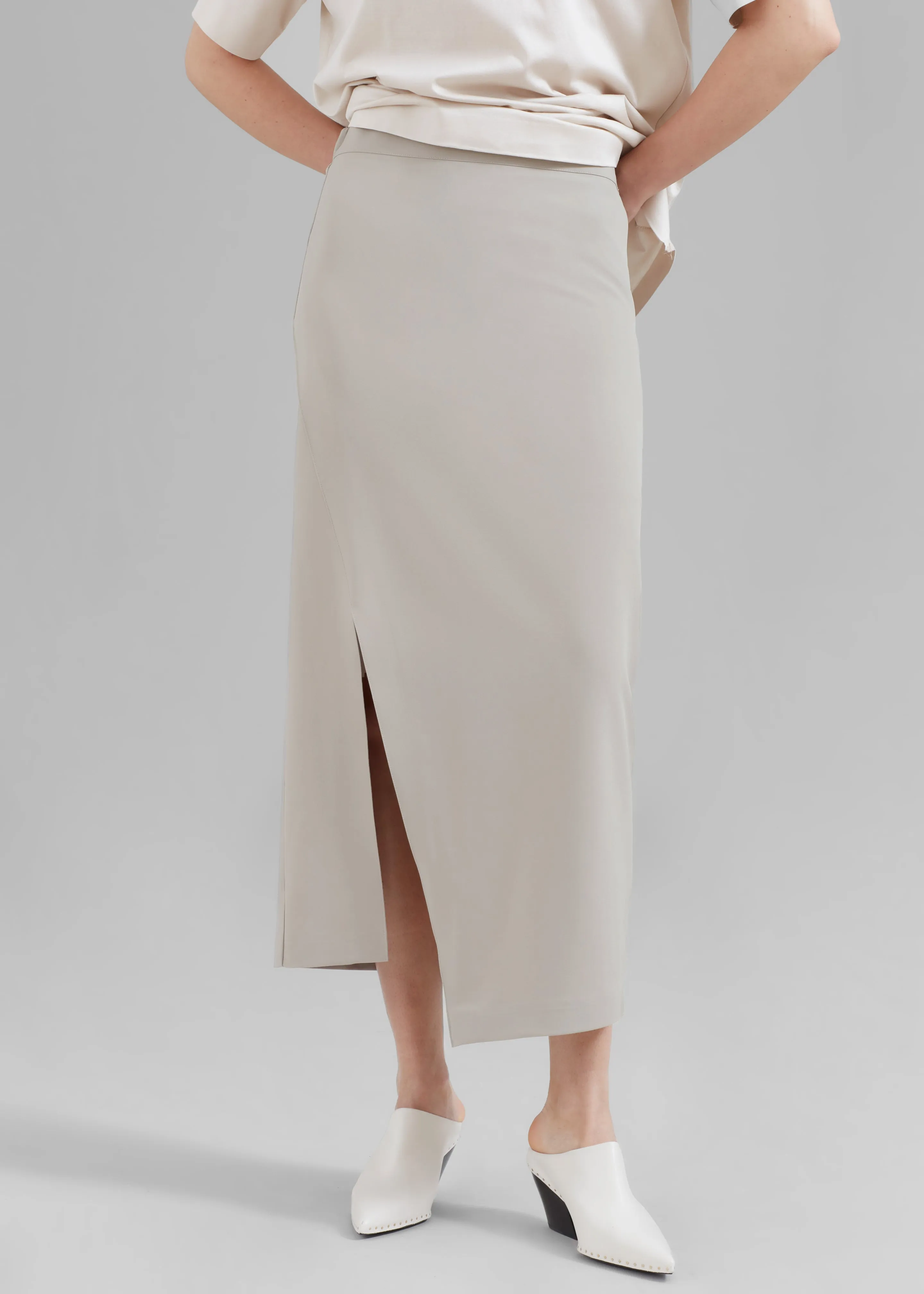 Joy Side Slit Midi Skirt - Beige sold by Frankie Shop