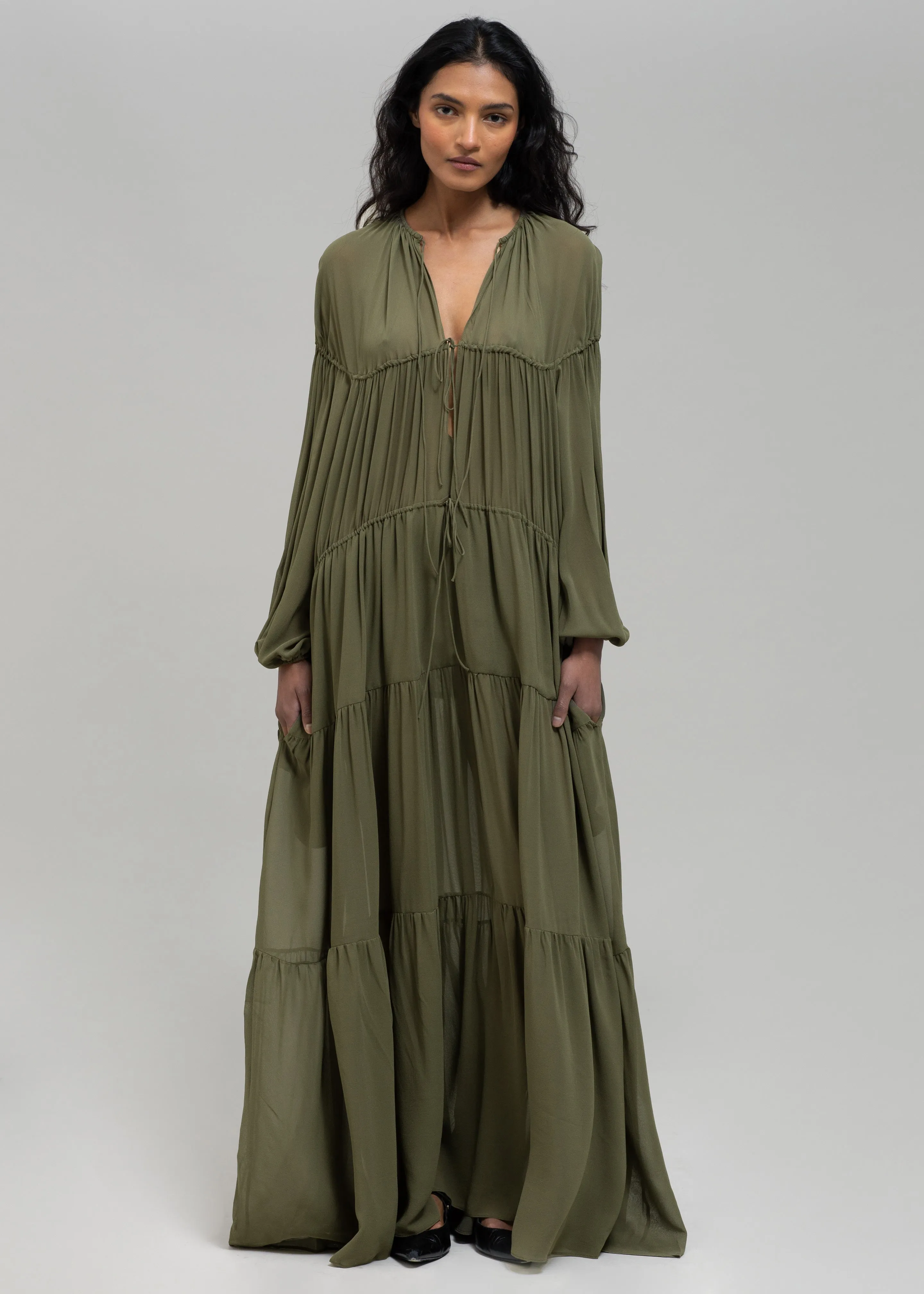 Matteau Voluminous Tiered Tie Dress - Cypress sold by Frankie Shop product image thumbnail 4