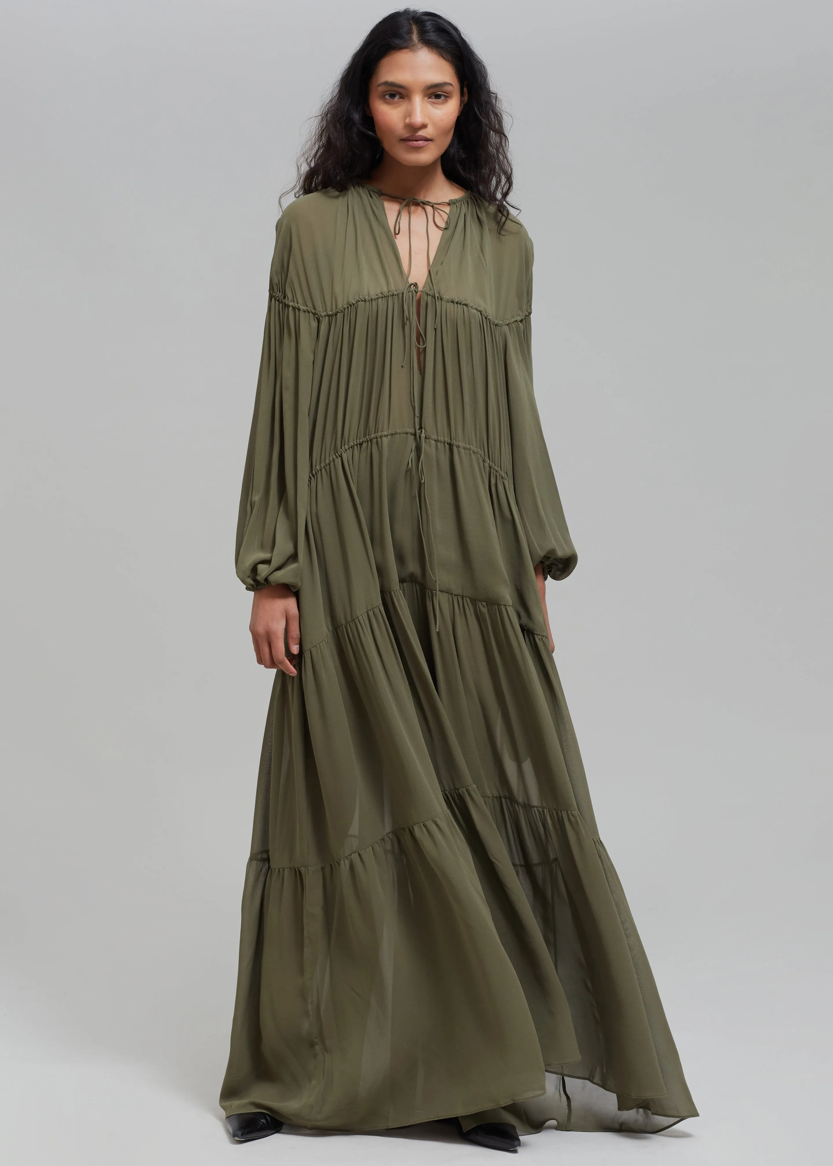 Matteau Voluminous Tiered Tie Dress - Cypress sold by Frankie Shop