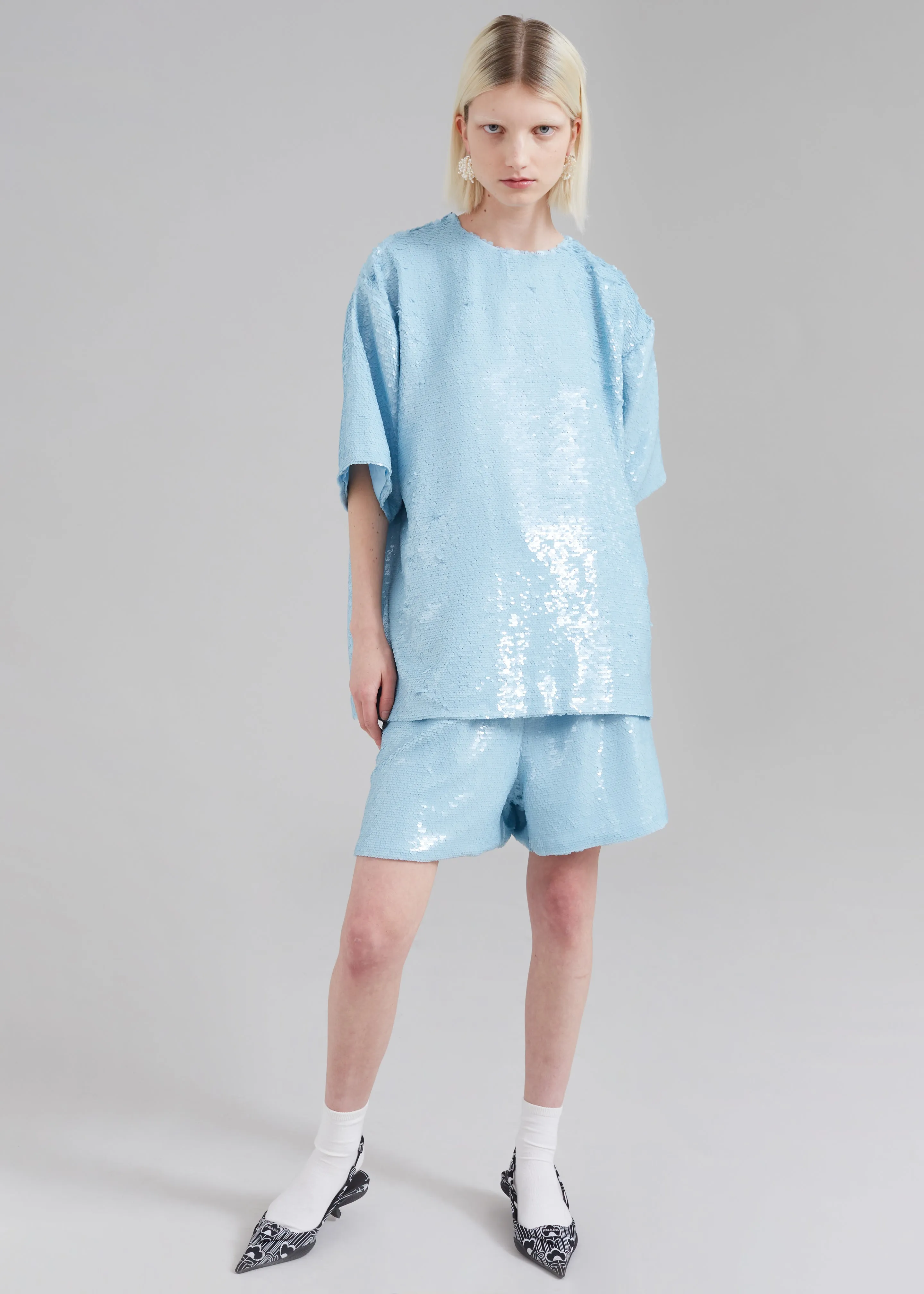 Jones Boxy Sequins Tee - Sky sold by Frankie Shop