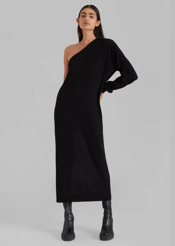 Lina One Shoulder Loose Knit Dress - Black sold by Frankie Shop