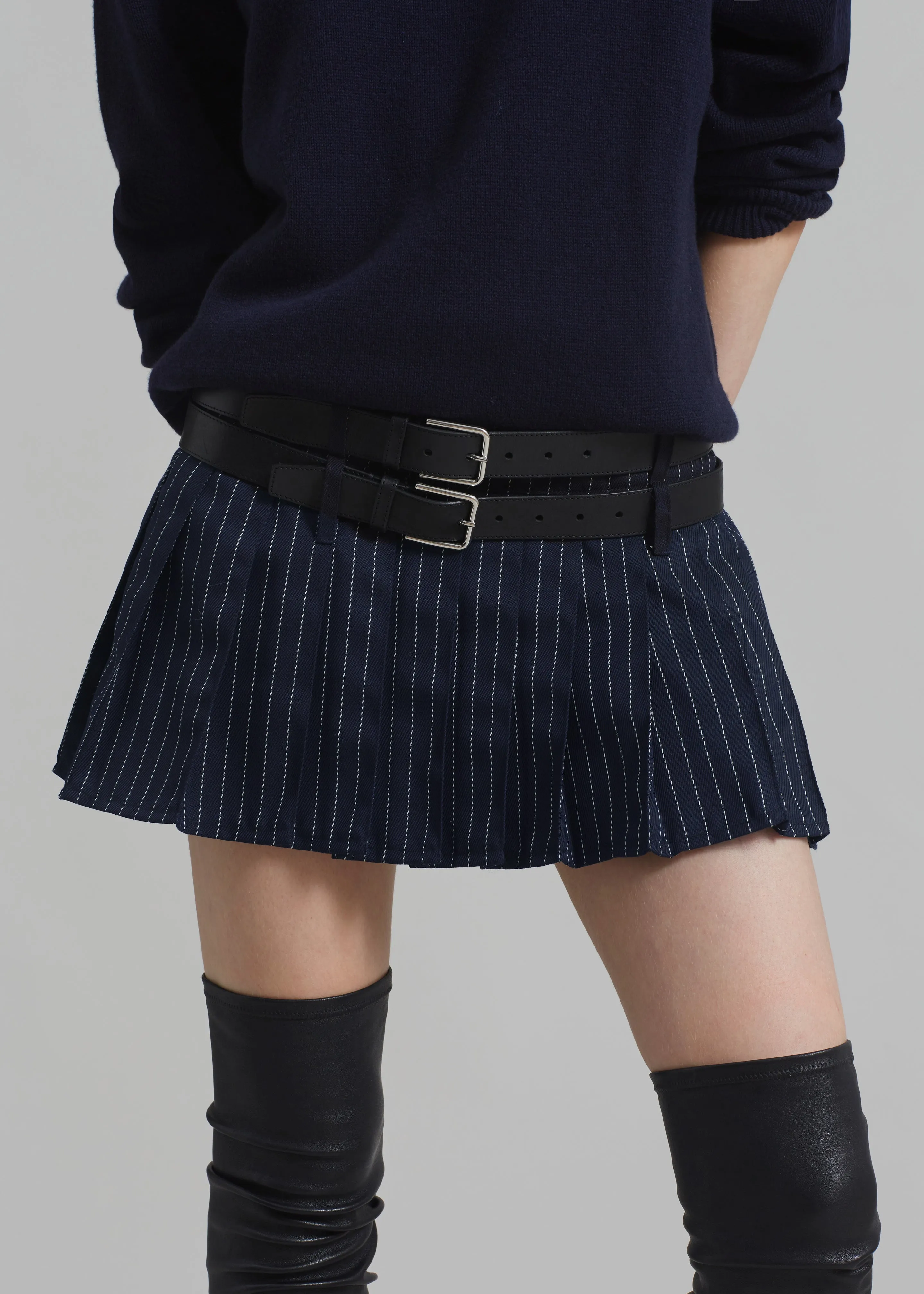 Blake Pleated Twill Mini Skirt - Navy/White Pinstripe sold by Frankie Shop product image thumbnail 5