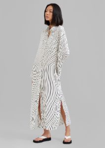 Frankie Shop Cala Satin Shirt Dress - White Pinstripe | Parallel