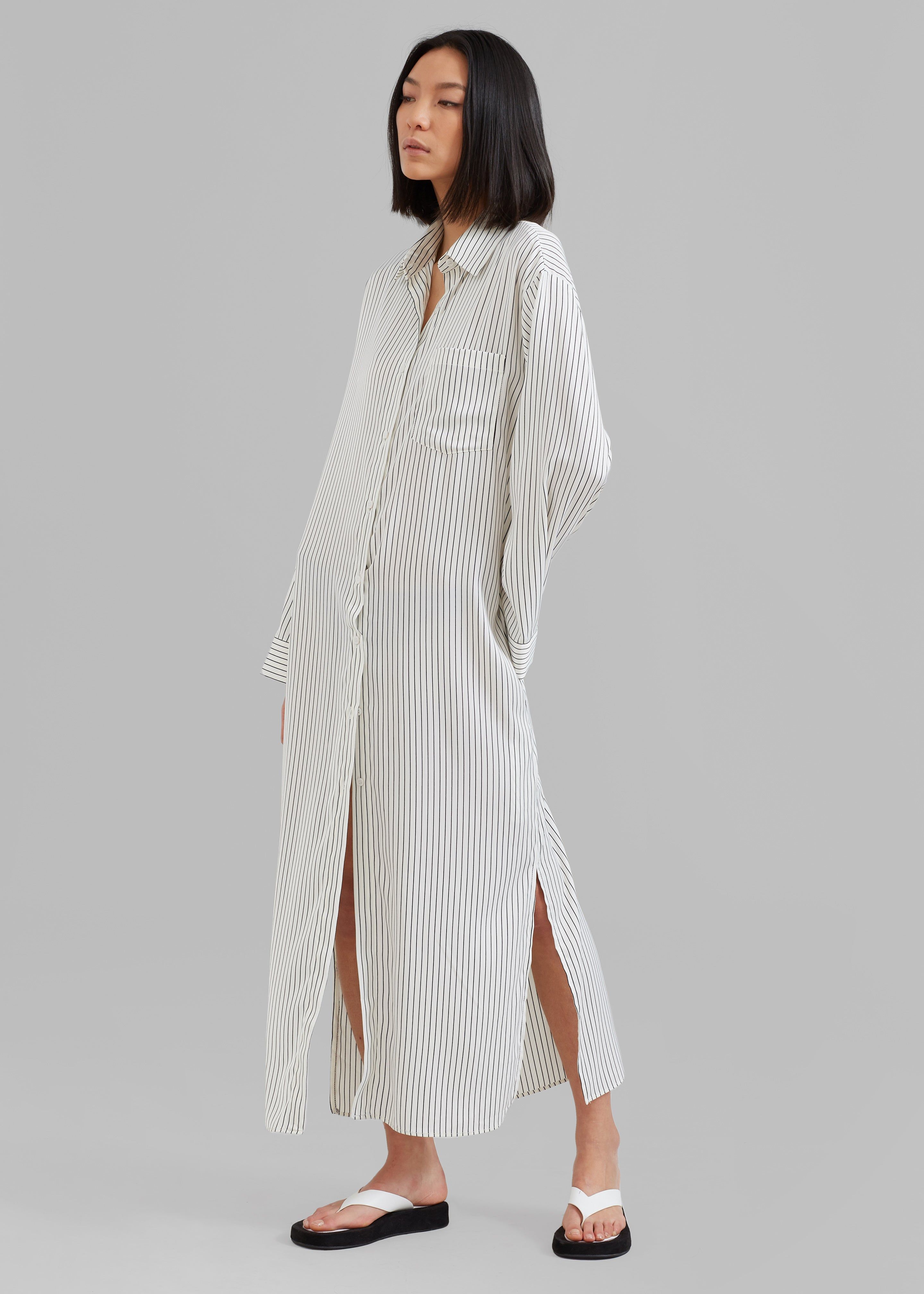Cala Satin Shirt Dress - White Pinstripe sold by Frankie Shop