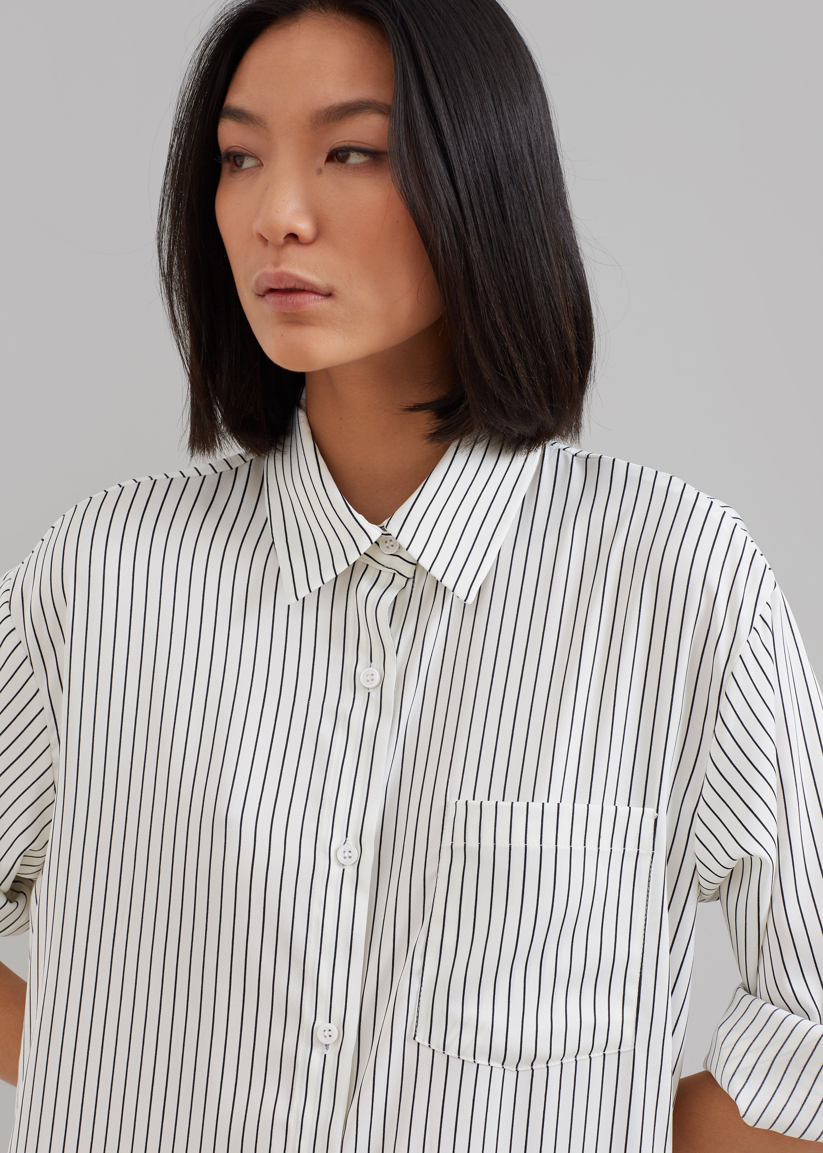 Cala Satin Shirt Dress - White Pinstripe sold by Frankie Shop product image thumbnail 4
