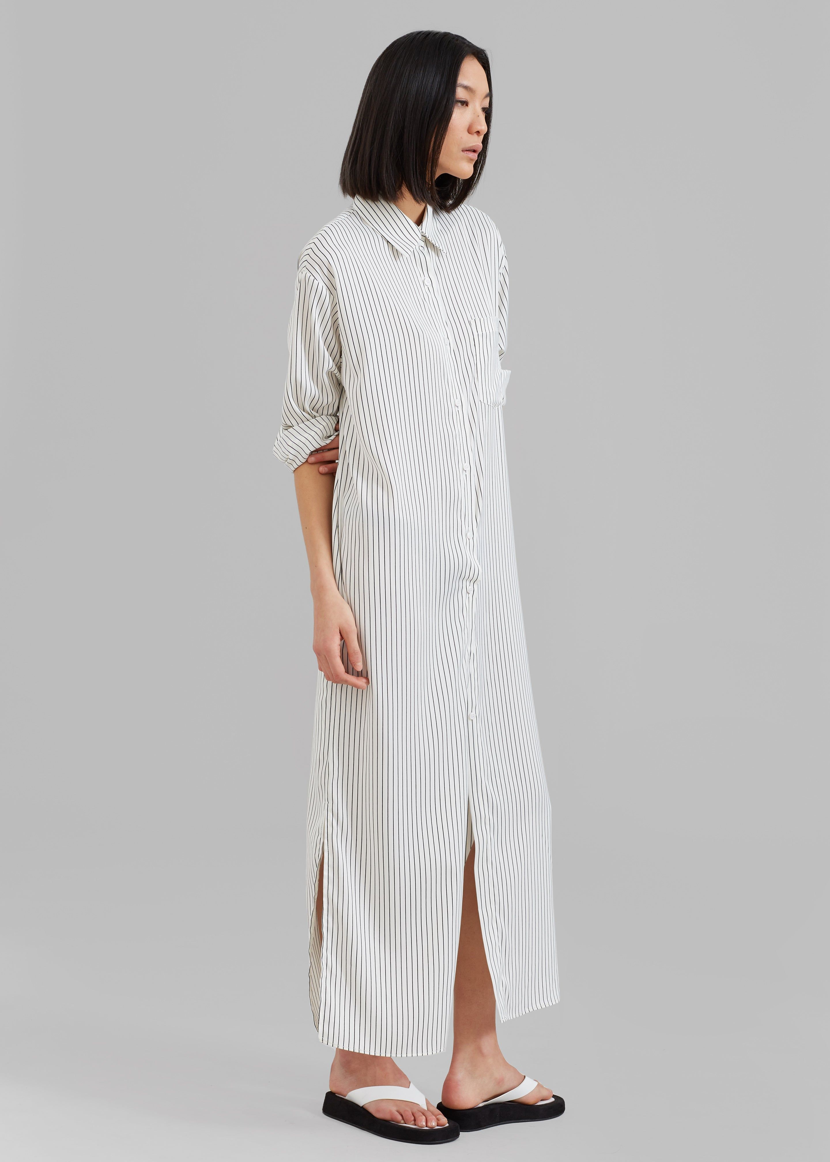 Cala Satin Shirt Dress - White Pinstripe sold by Frankie Shop product image thumbnail 3