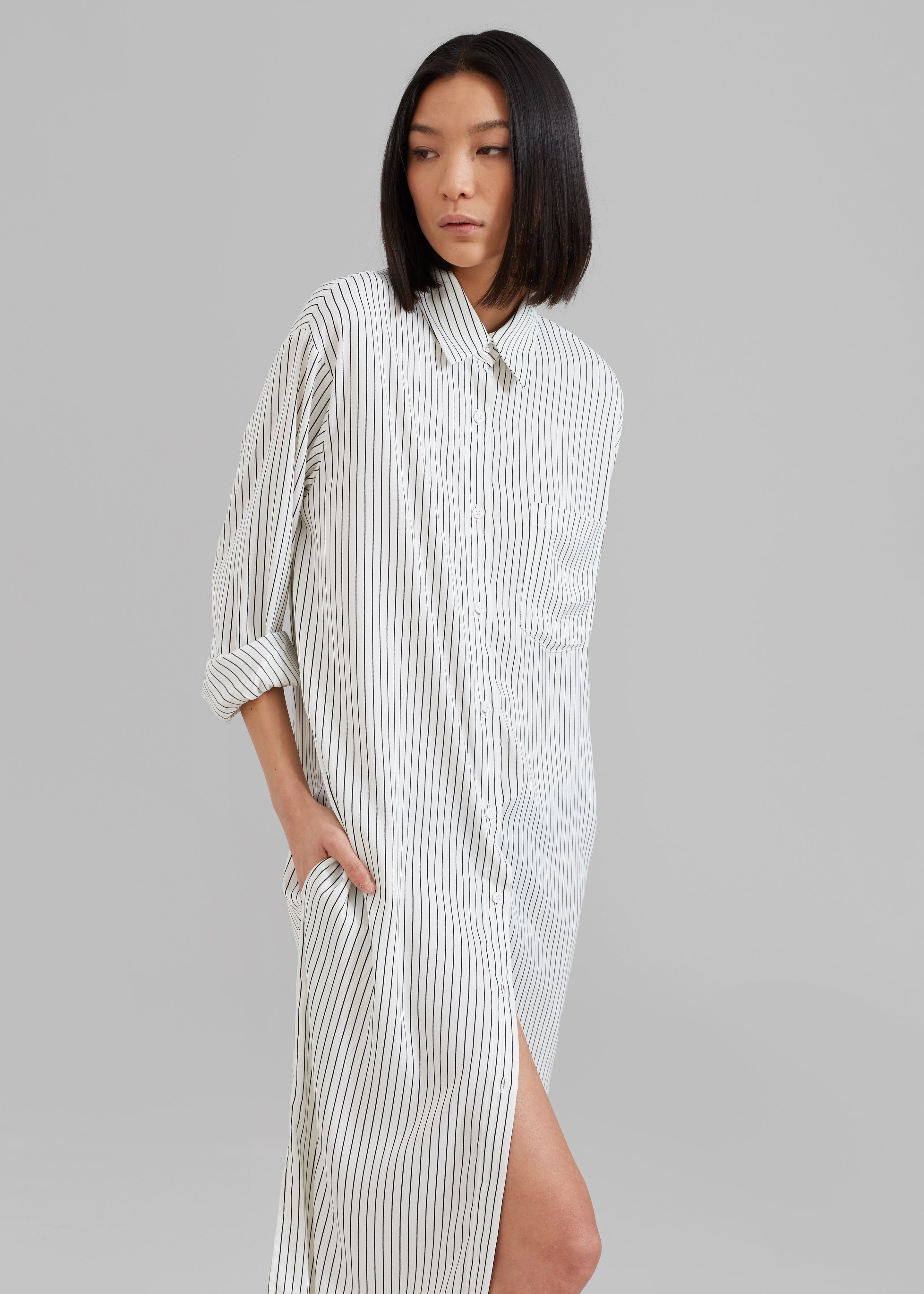 Cala Satin Shirt Dress - White Pinstripe sold by Frankie Shop product image thumbnail 2