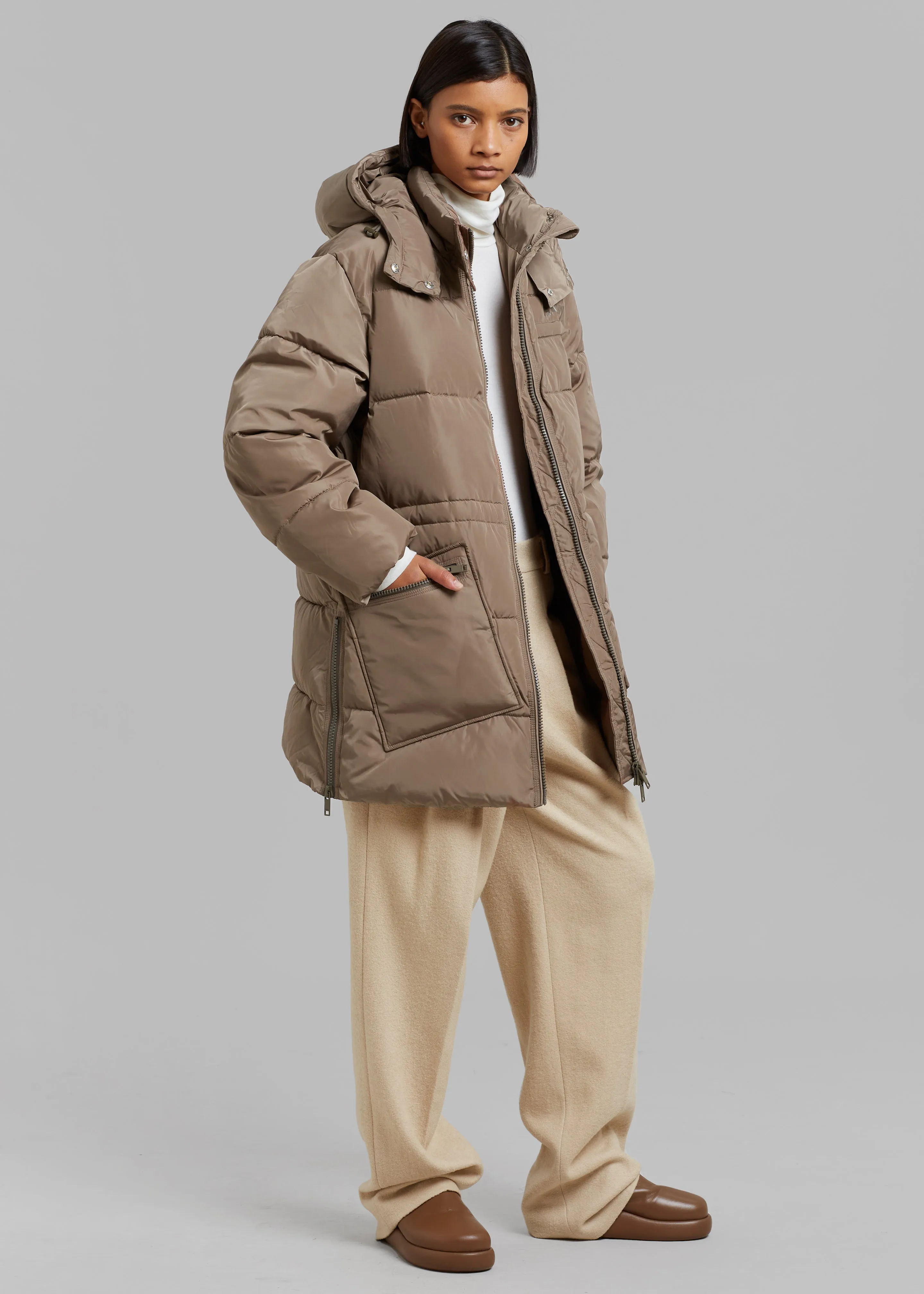 GANNI Tech Puffer Oversized Midi Jacket - Fossil sold by Frankie Shop product image thumbnail 2