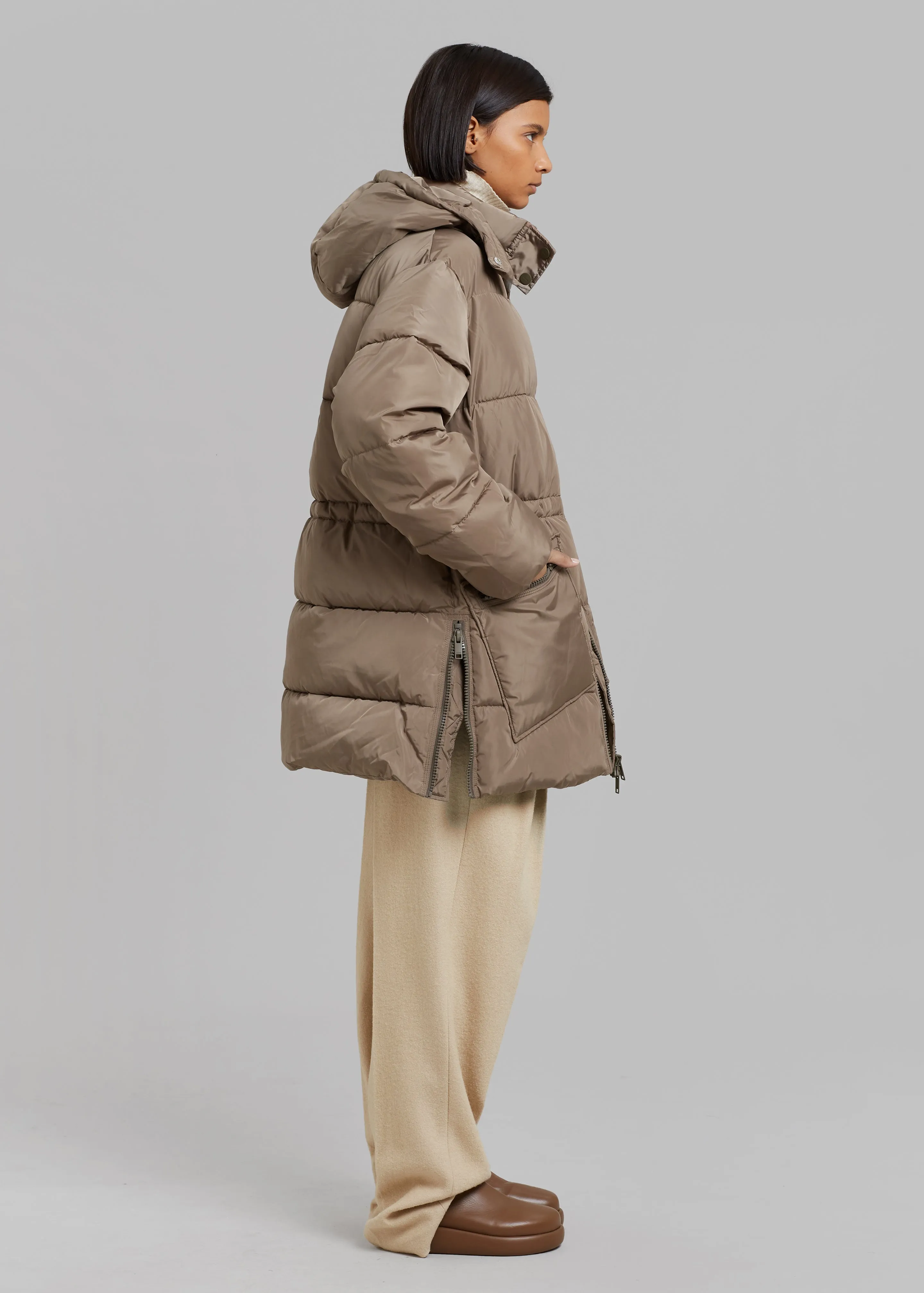 GANNI Tech Puffer Oversized Midi Jacket - Fossil sold by Frankie Shop product image thumbnail 3