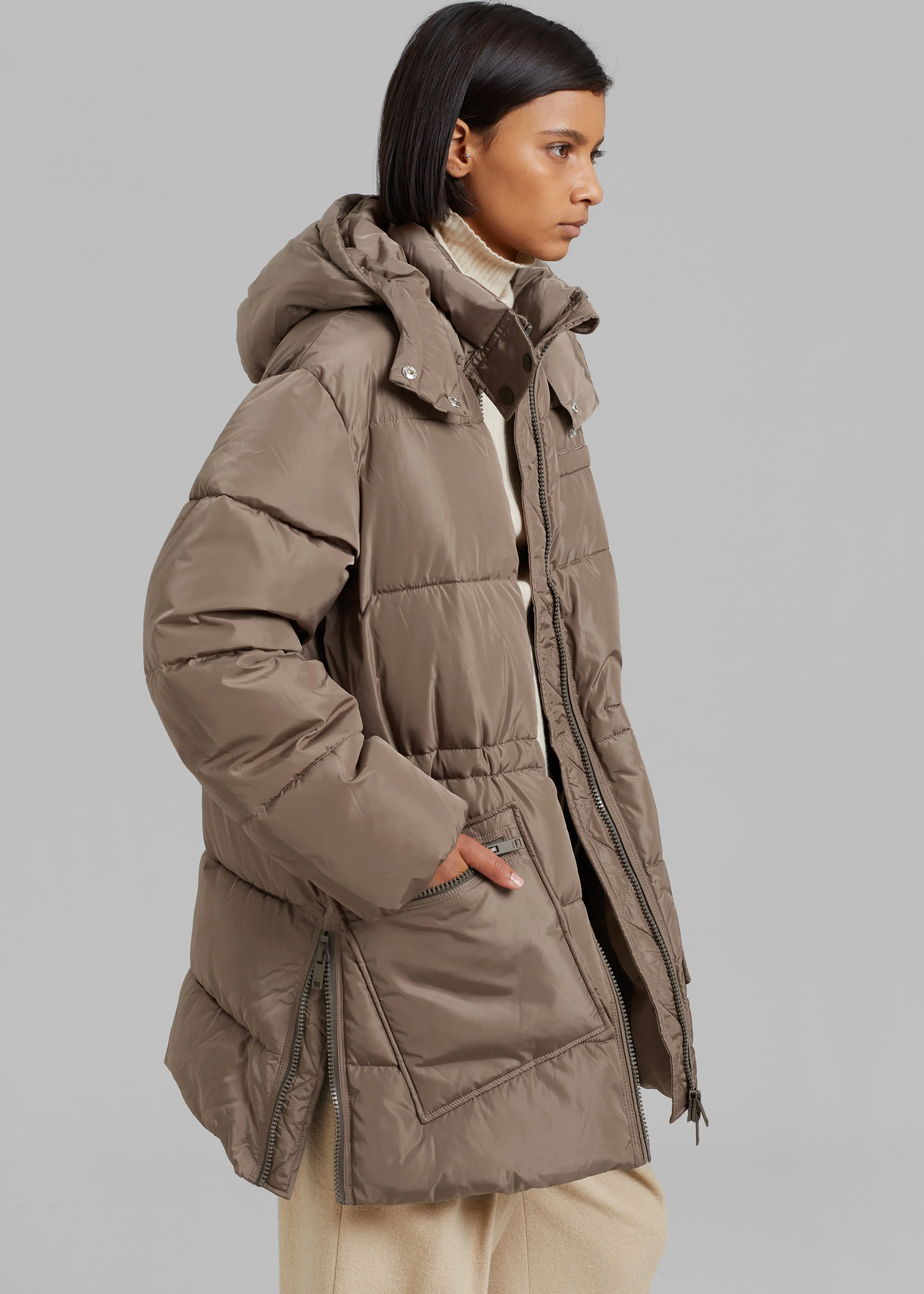 GANNI Tech Puffer Oversized Midi Jacket - Fossil sold by Frankie Shop product image thumbnail 5